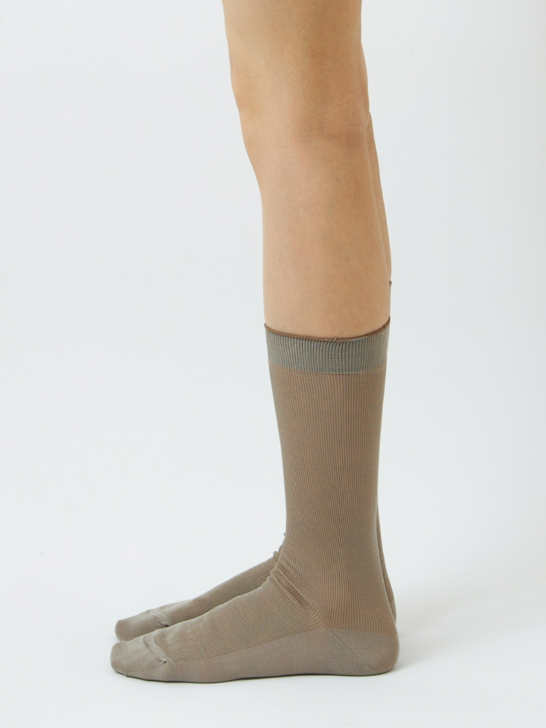 Cotton Fine Ribbed Socks - Beige