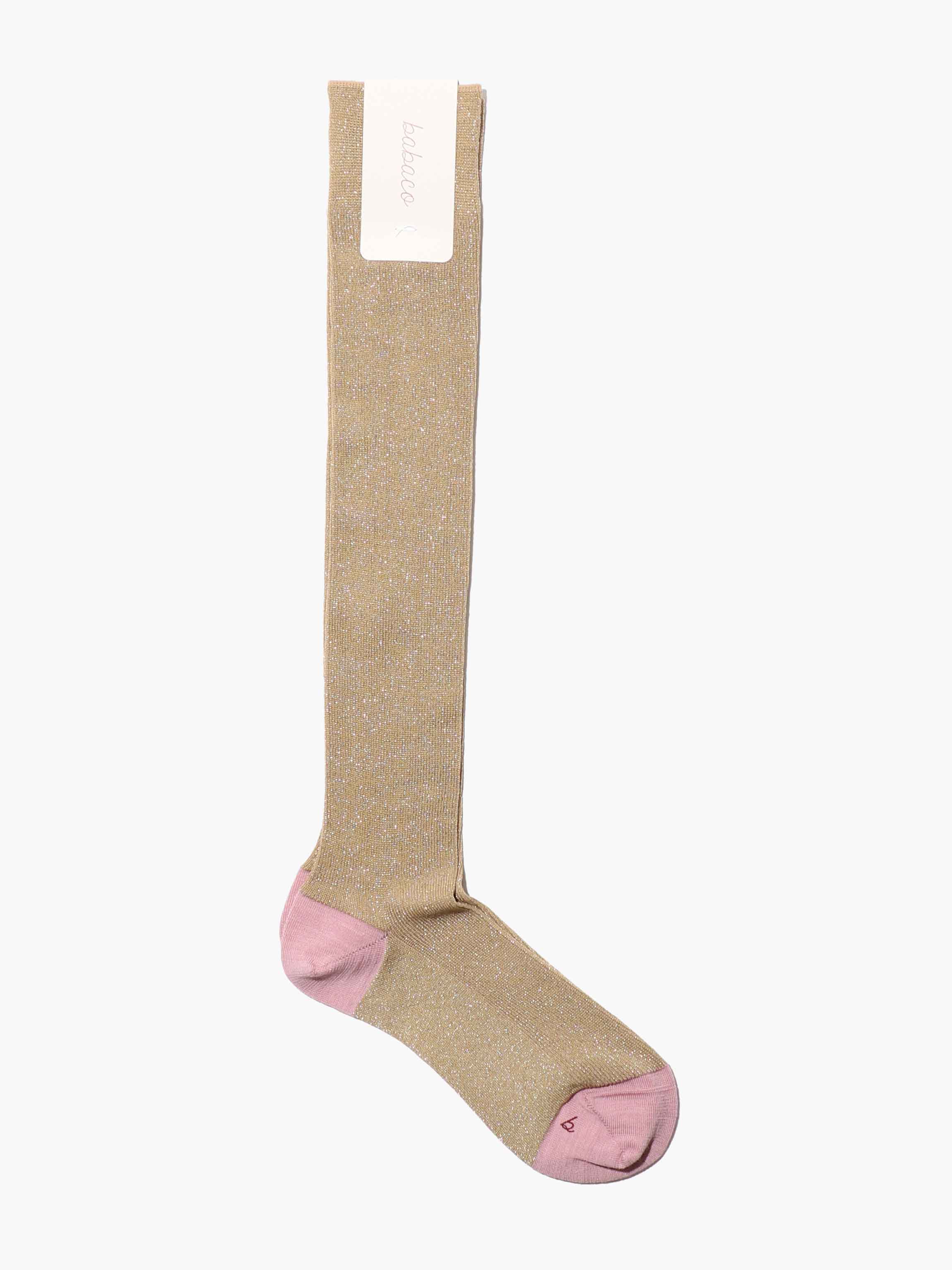 Lurex Fine Ribbed Knee High Socks - Gold