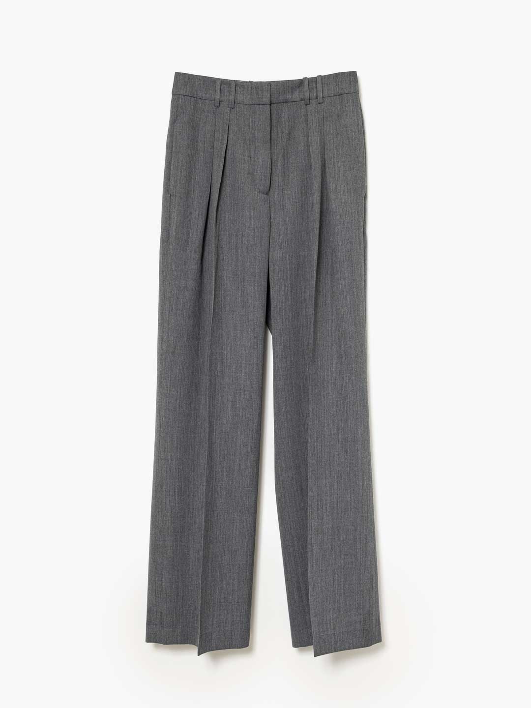 Wide Leg Double Pleated Trousers - Dark Grey