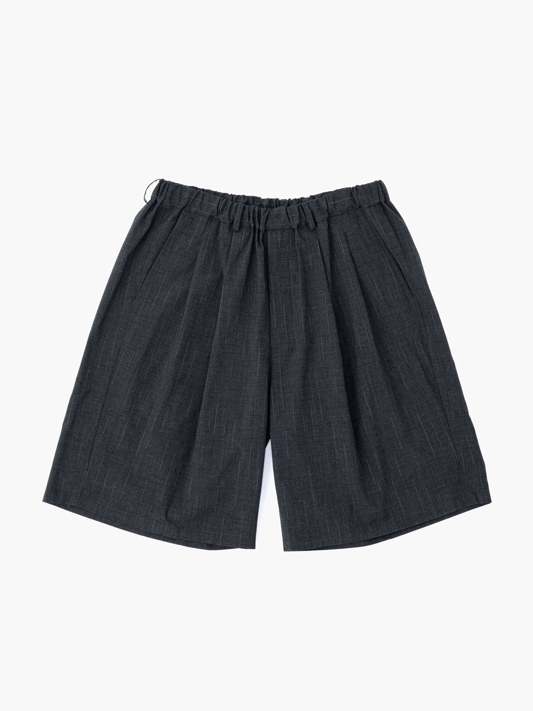 Double Pleated Wide Easy Shorts - Charcoal Gray