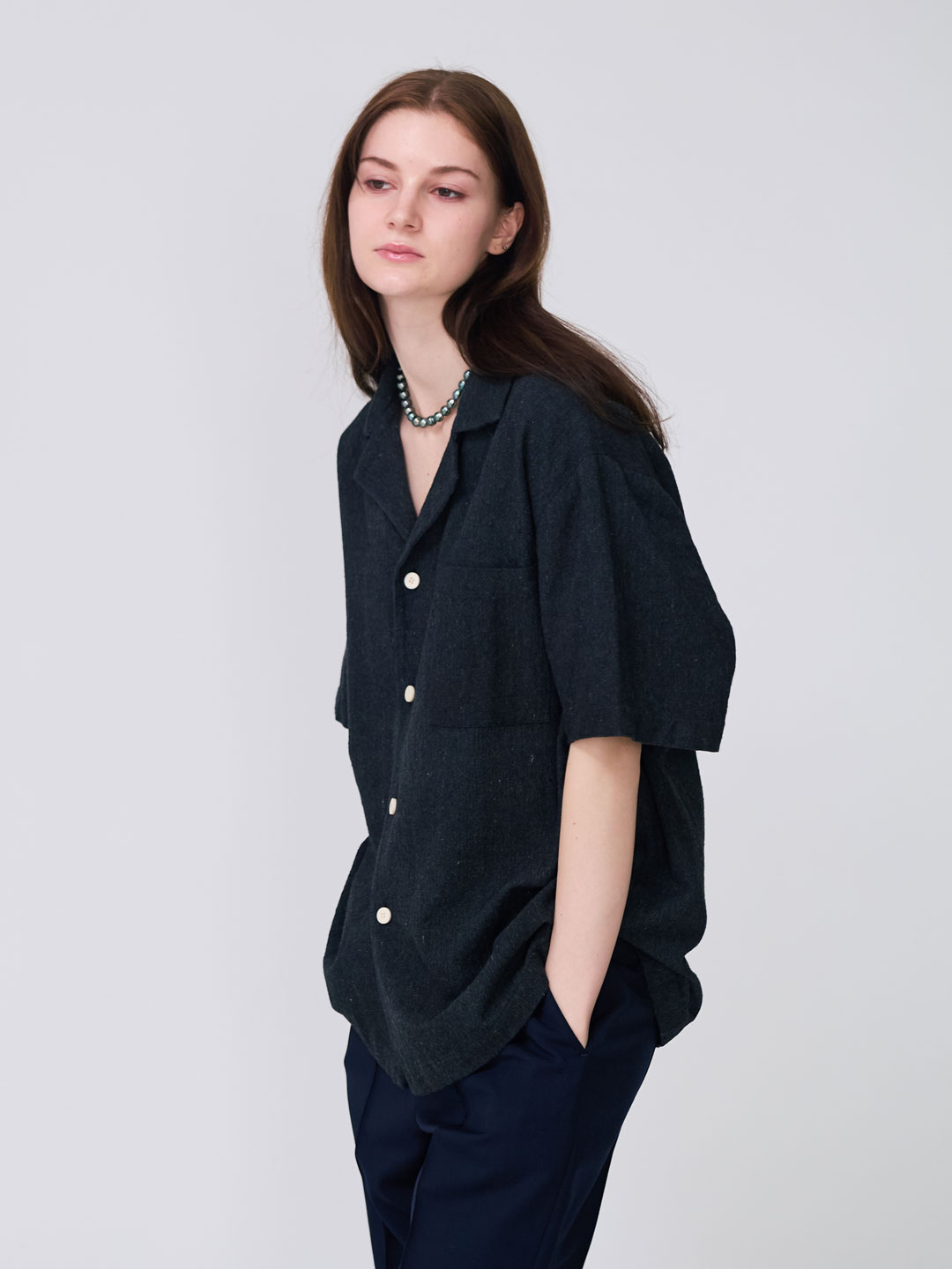 Handspun Hemp Open Collar Shirts - Black