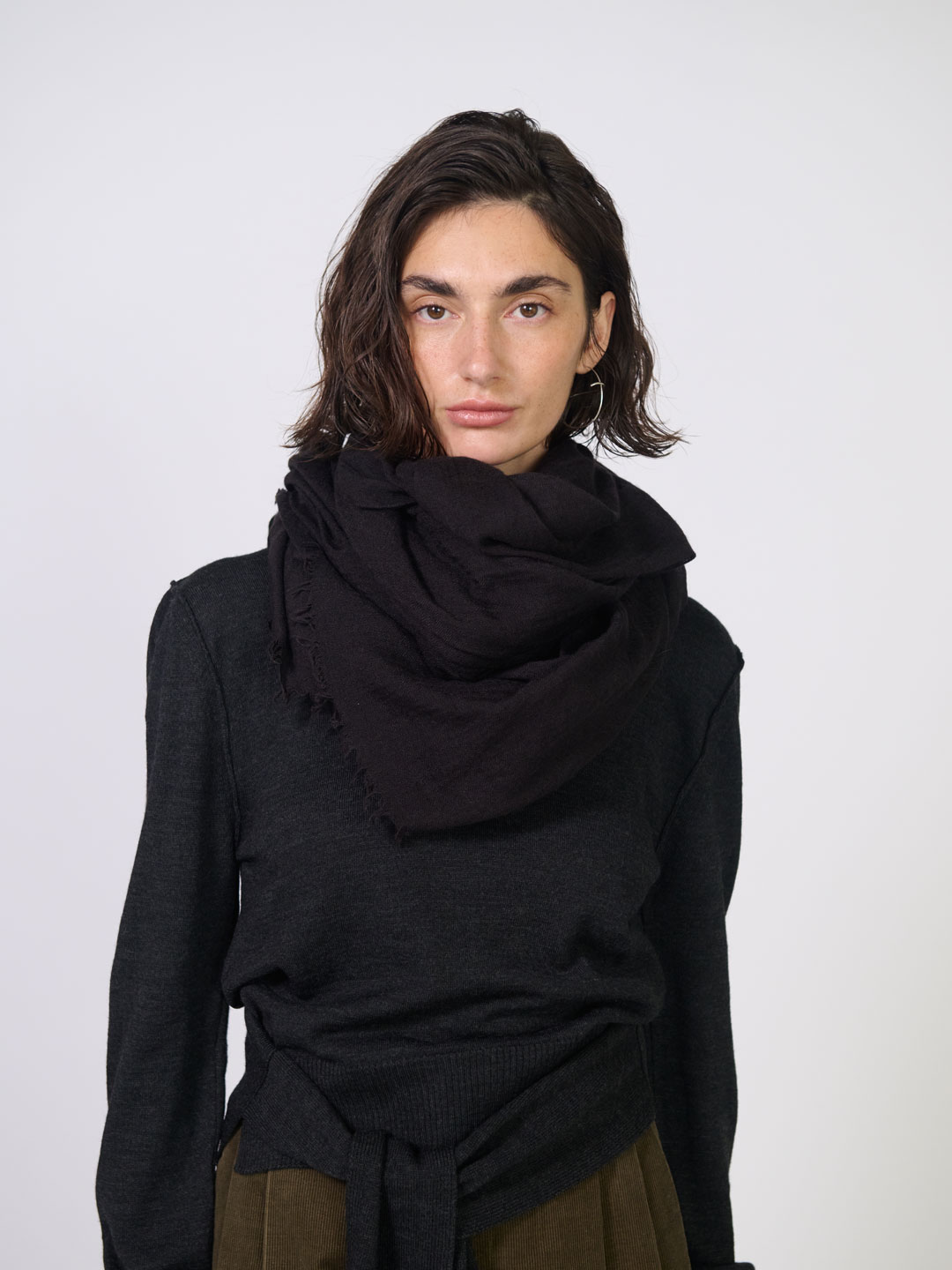 Emily Cashmere Silk Blended Scarf - Dark Brown
