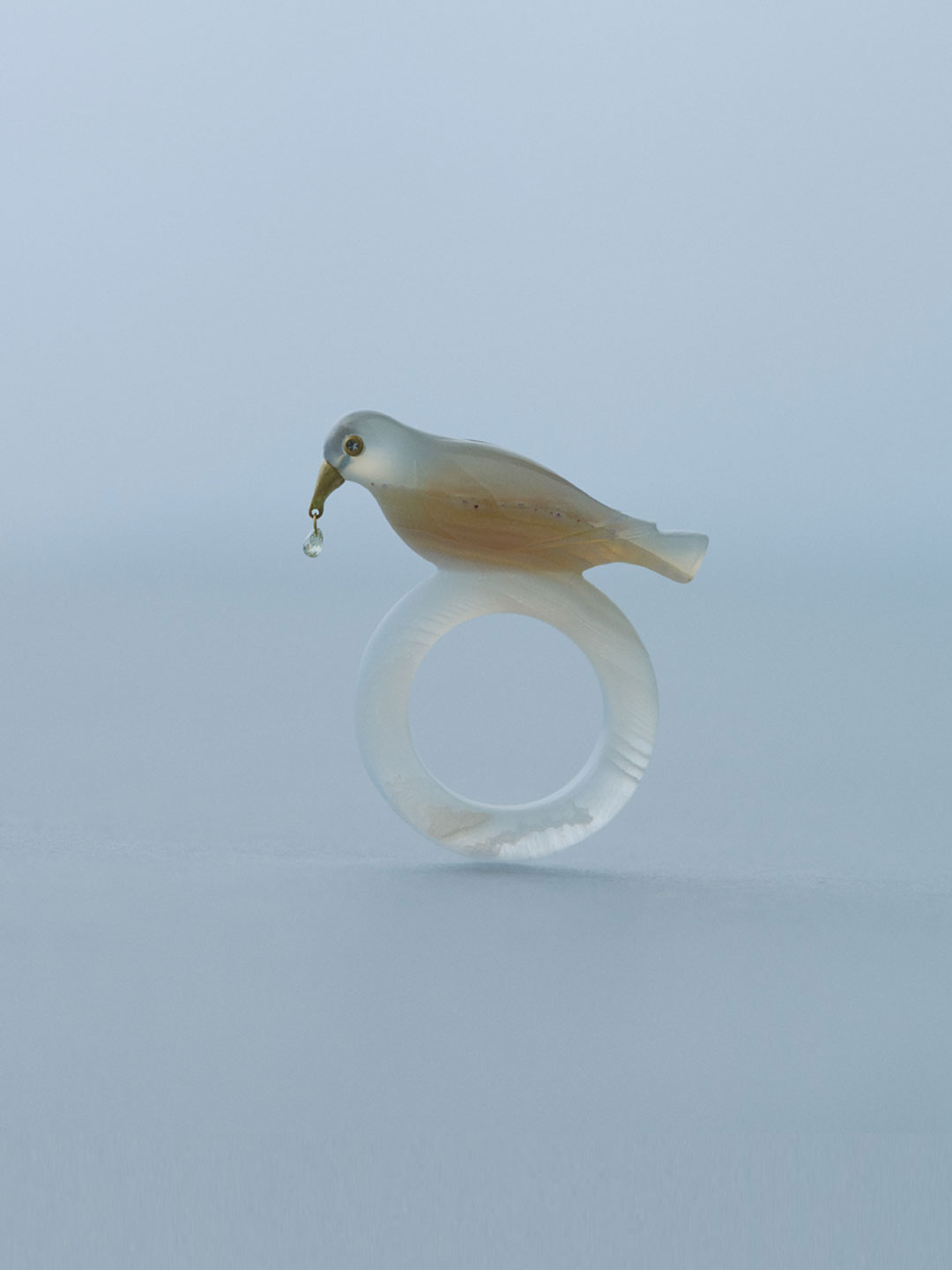 水精 K18 Grey Agate Alouette Ring - Yellow Gold