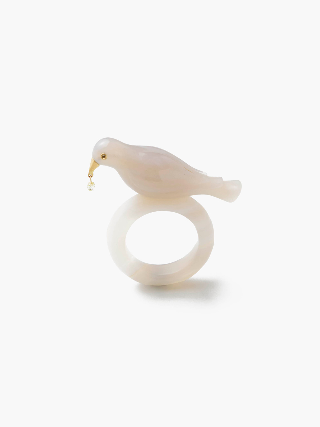 水精 K18 Grey Agate Alouette Ring 【su001-agate】 - Yellow Gold