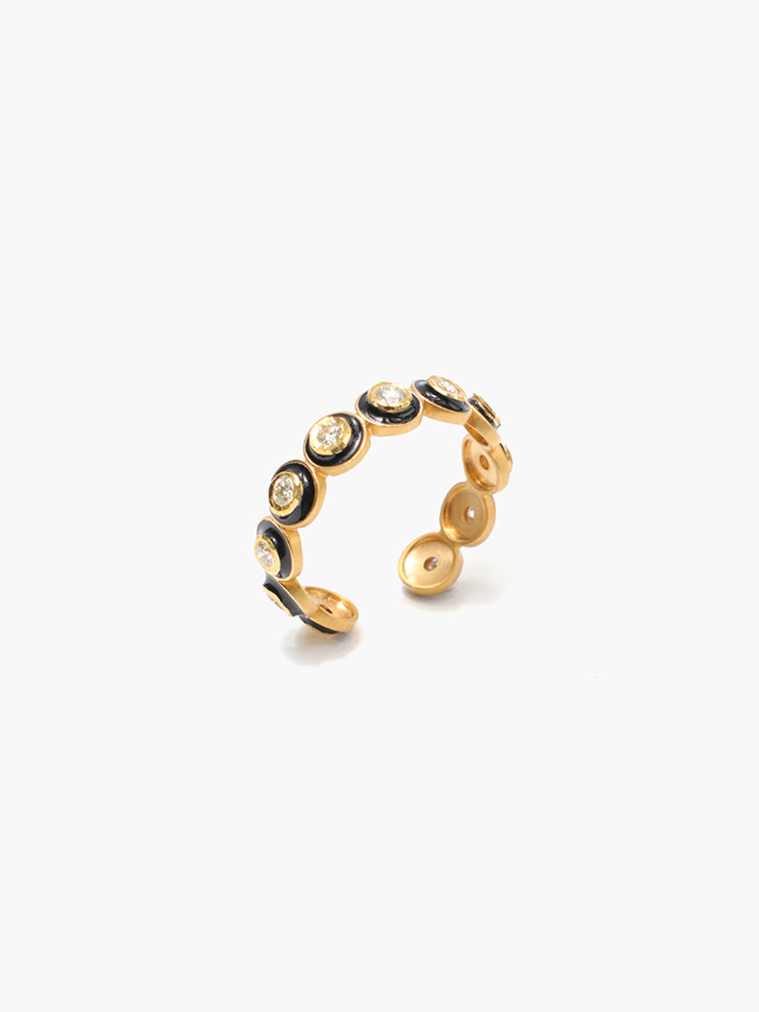 白露 K18 Diamond With Enamel Eternity Cuff Ring - Yellow Gold
