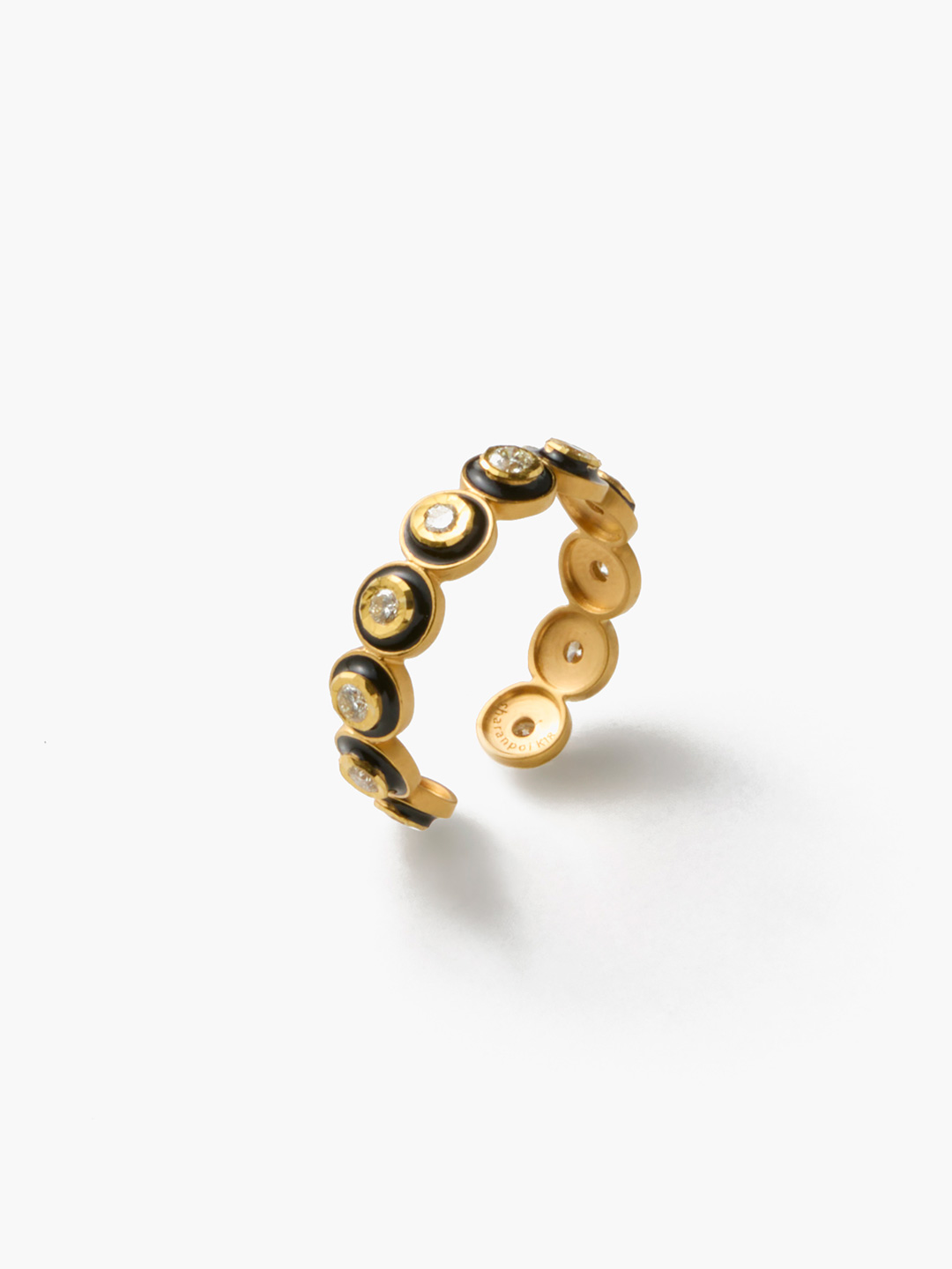 白露 K18 Diamond With Enamel Eternity Cuff Ring 【gm002】 - Yellow Gold