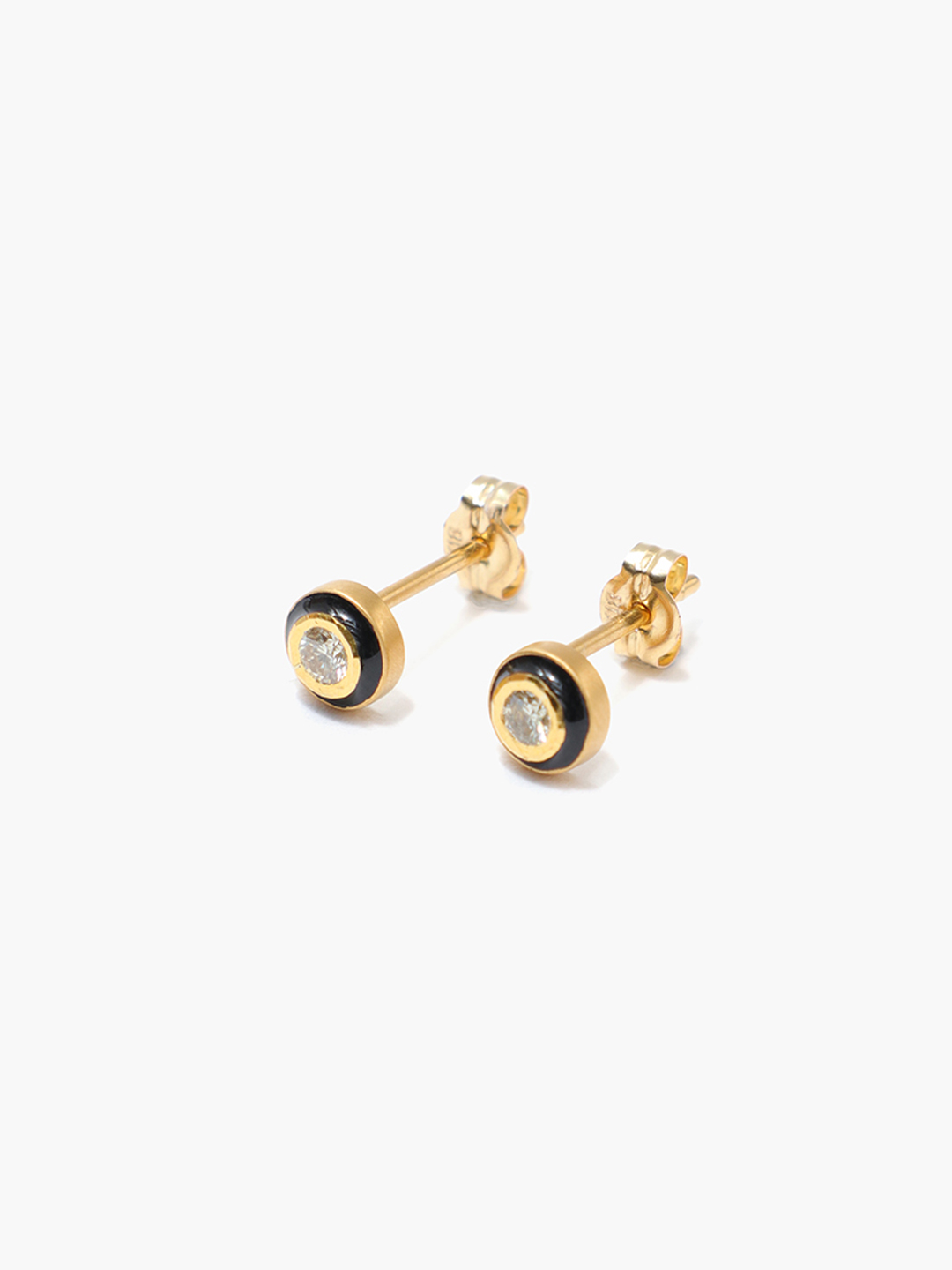 白露 K18 Diamond With Enamel Studs - Yellow Gold