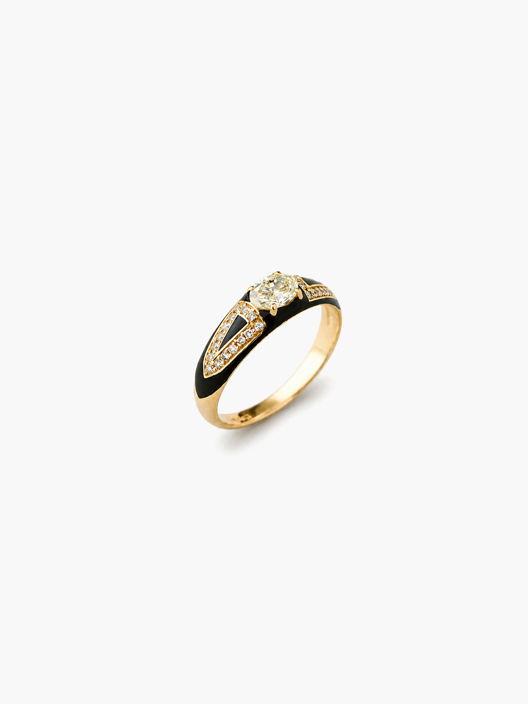 白露 K18 Oval Diamond And Pave With Enamel Pinky Ring - Yellow Gold
