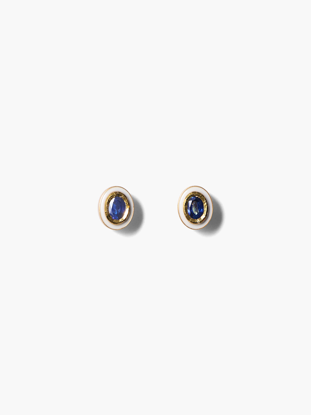 青藍 K18 sapphire with enamel Piereced earrings - Yellow Gold