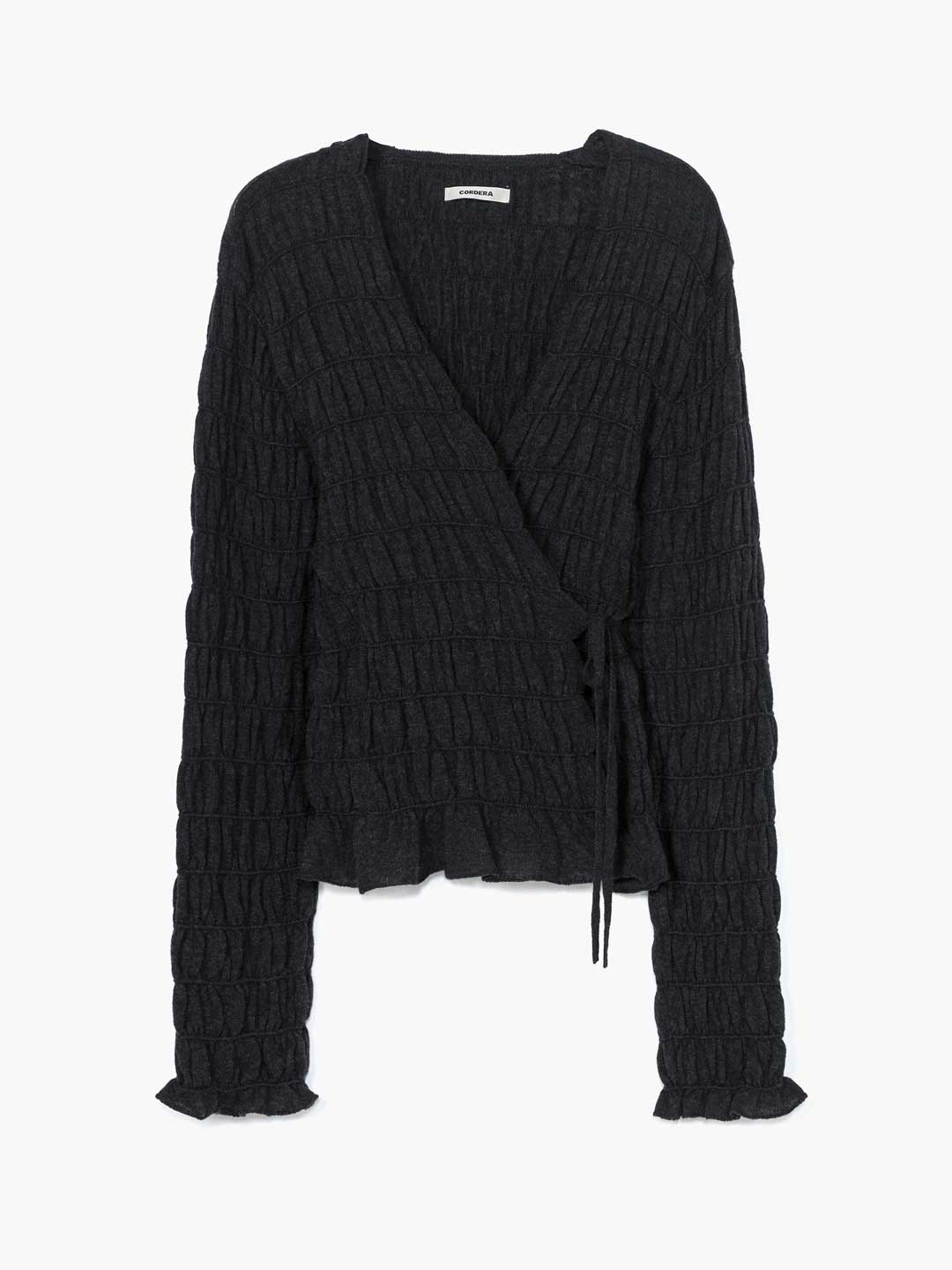 Merino Wool Gathered Cardigan - Charcoal Grey