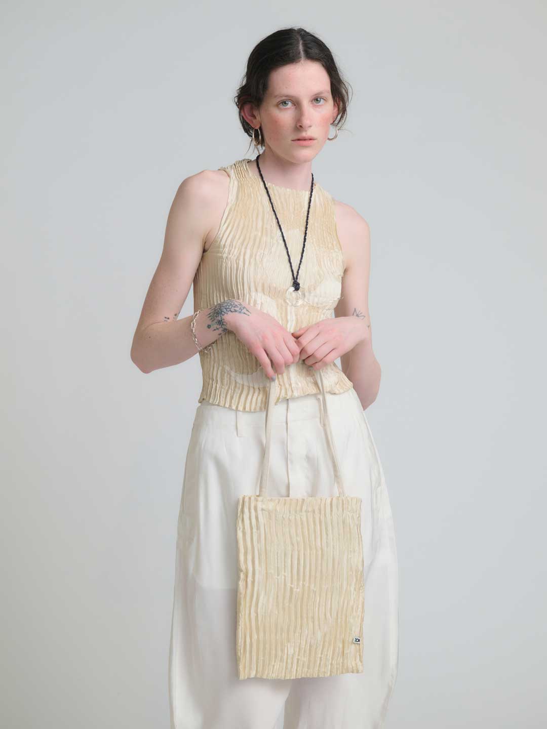 Plisse Satin Silk Bag - Off White