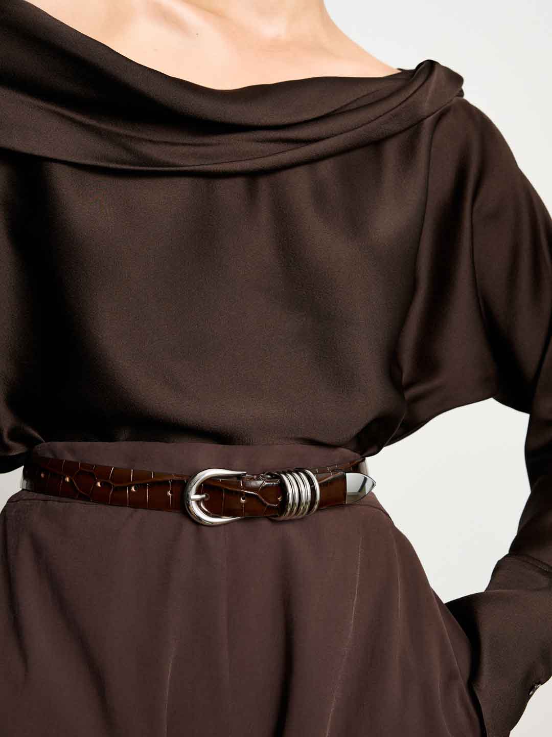 Hollyhock Croco Belt - Dark Chocolate Croco