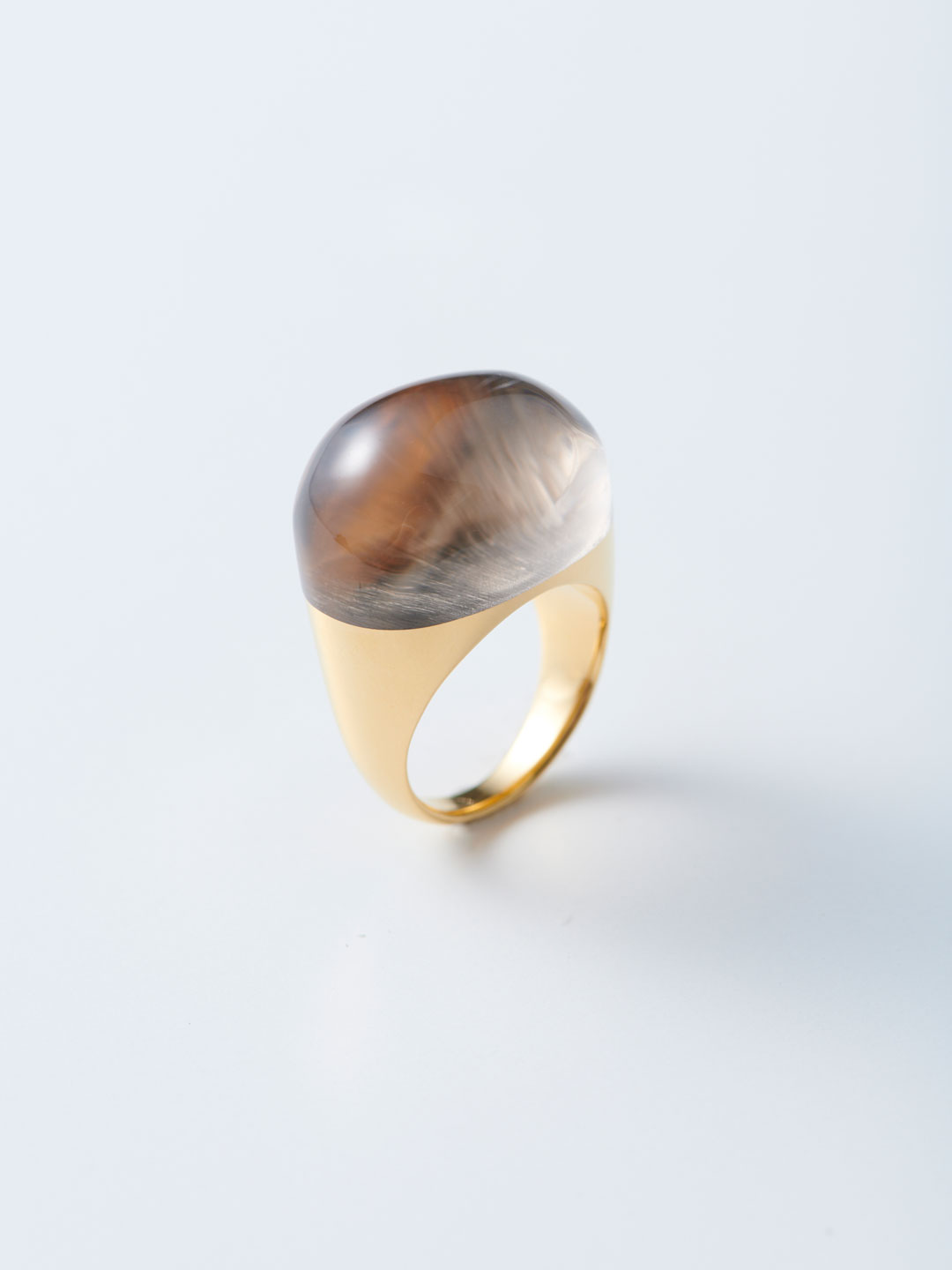 Rock Ring L No.72 / Smoky Quartz - Yellow Gold