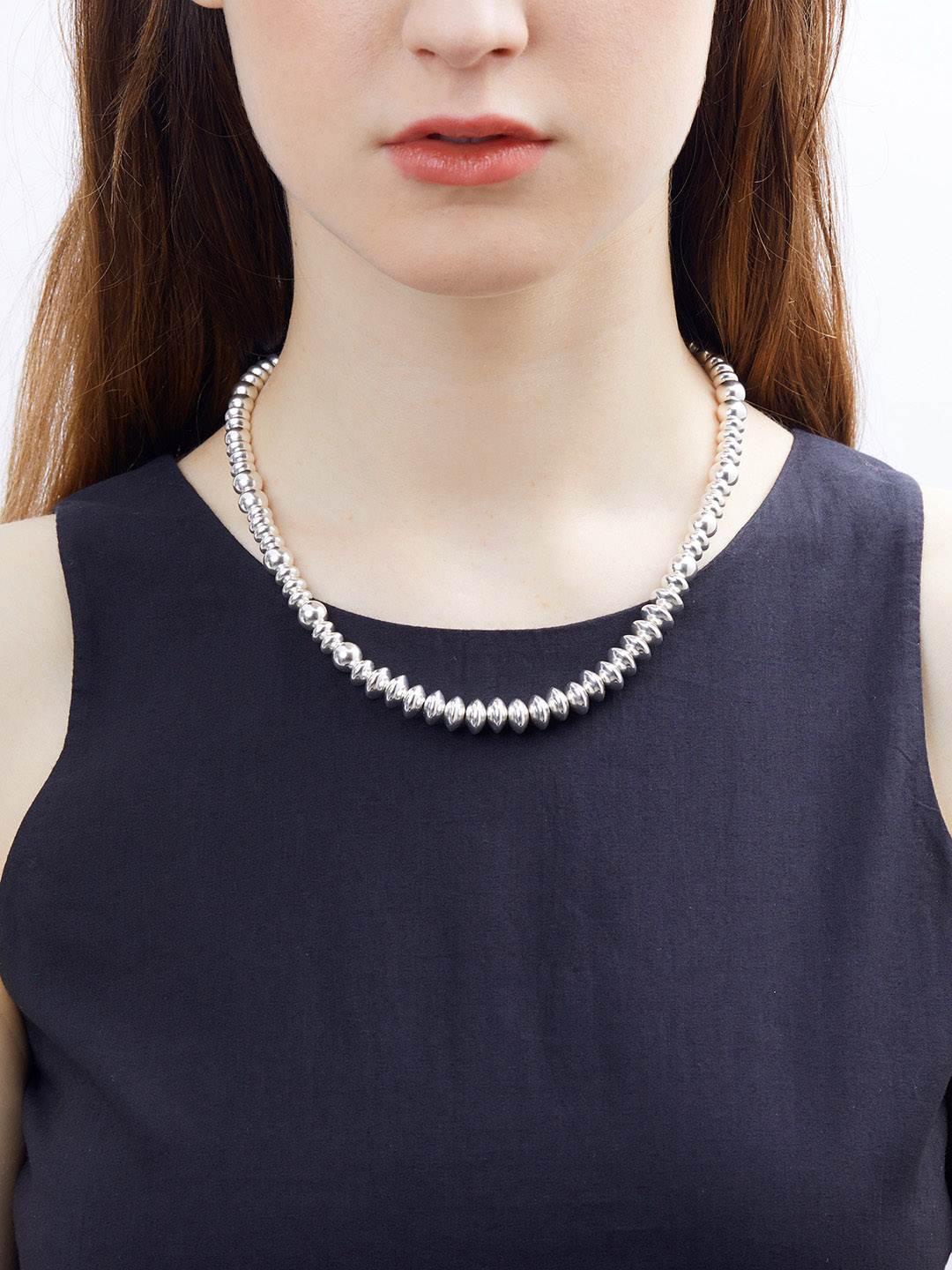 7mm Ball & 8mm Disc Chain Necklace 48cm - Silver