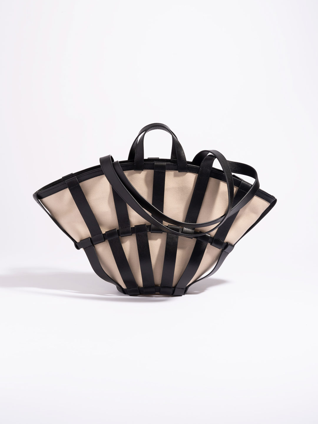 Encant Caged Leather Canvas Tote Bag - Black