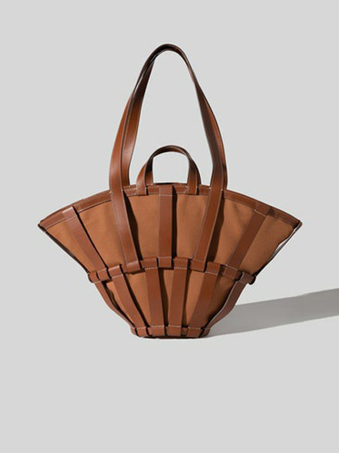 Encant Caged Leather Canvas Tote Bag - Light Brown