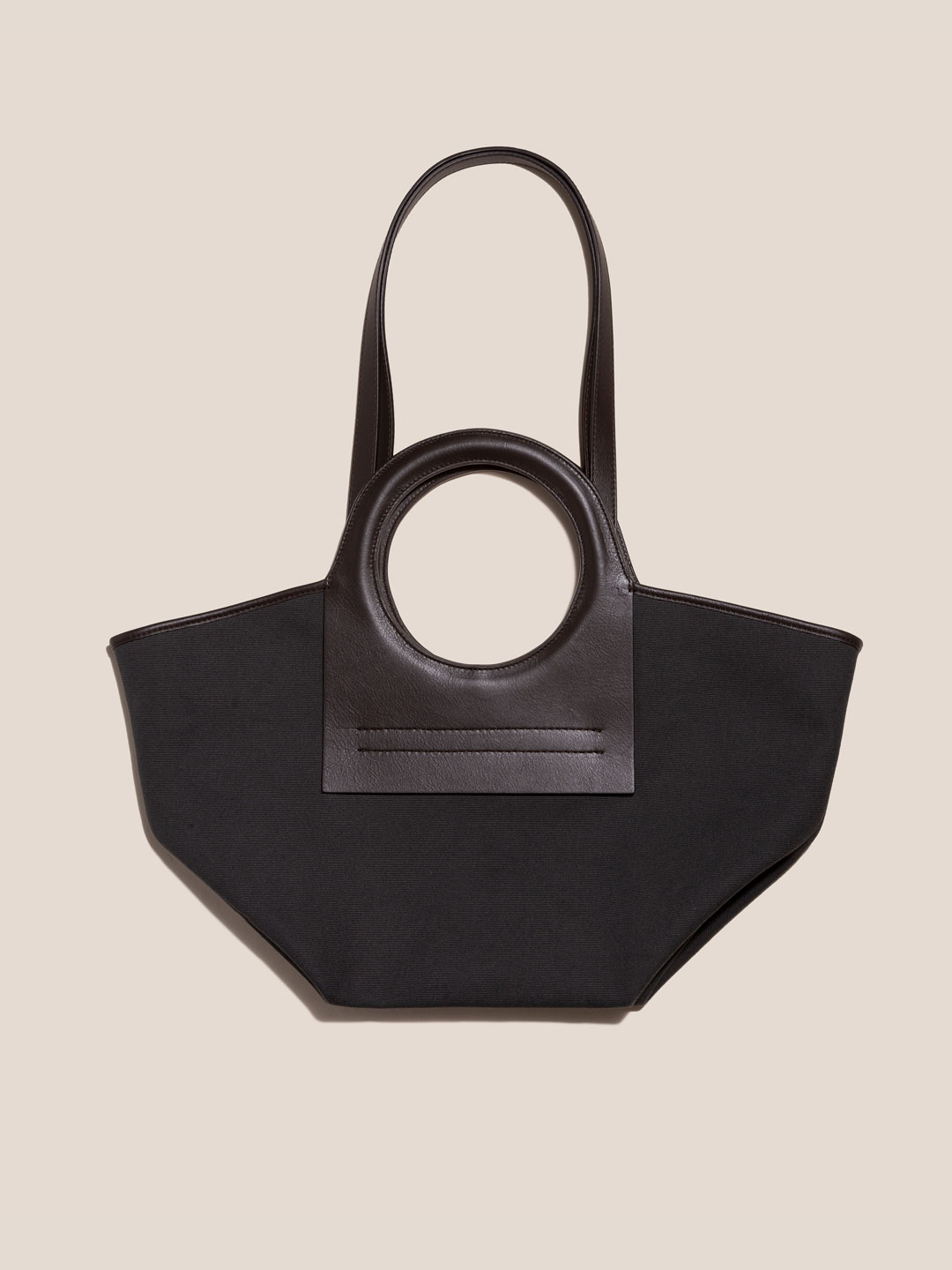 CALA S - Leather-trimmed Canvas Tote Bag - Dark Grey/Dark Brown