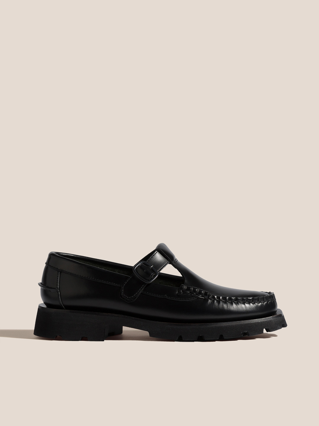 ALBER SPORT - Tread Sole T-Bar Loafer - Black