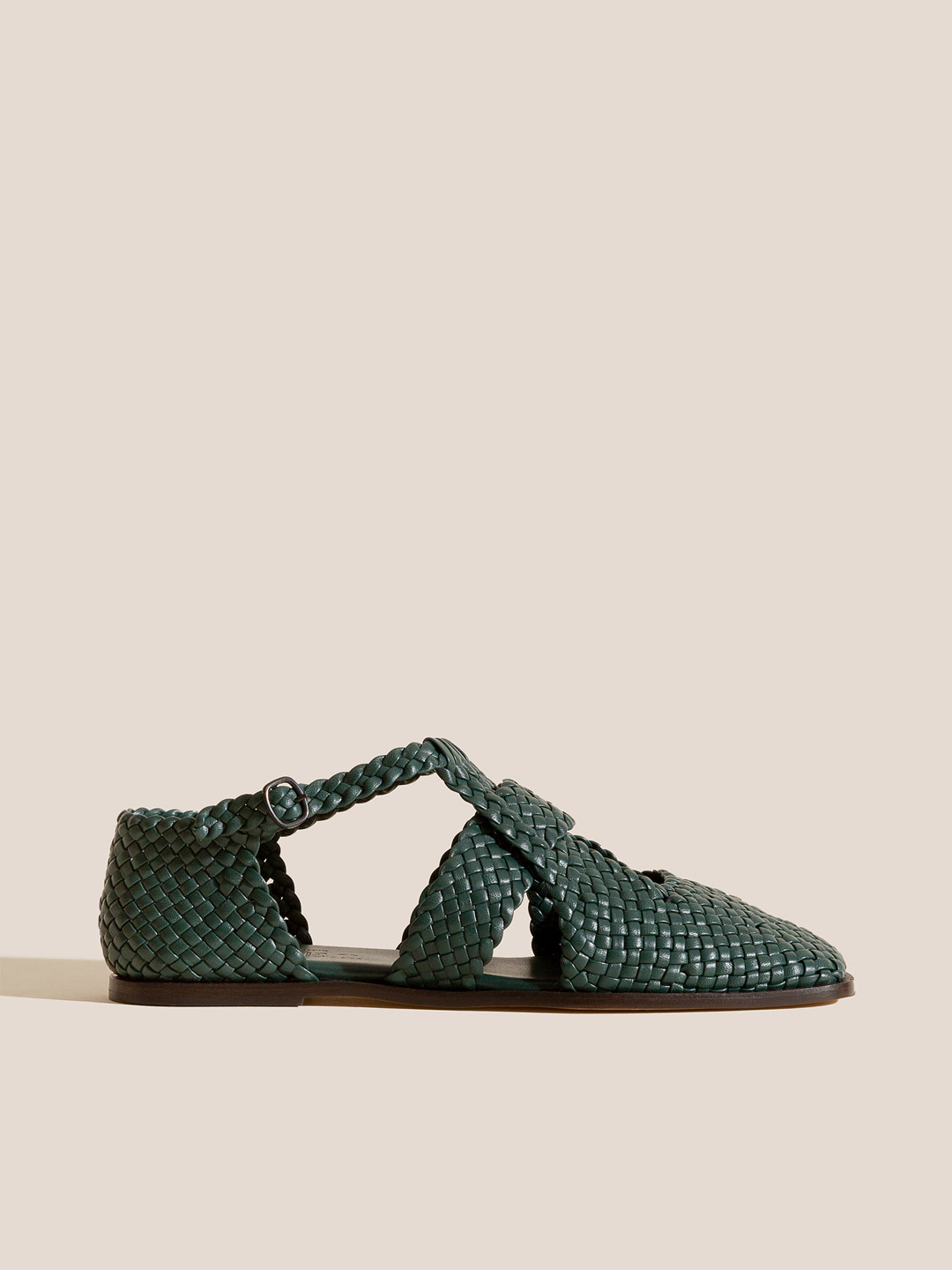 SERRA - Woven T-Bar Sandal - Dark Green