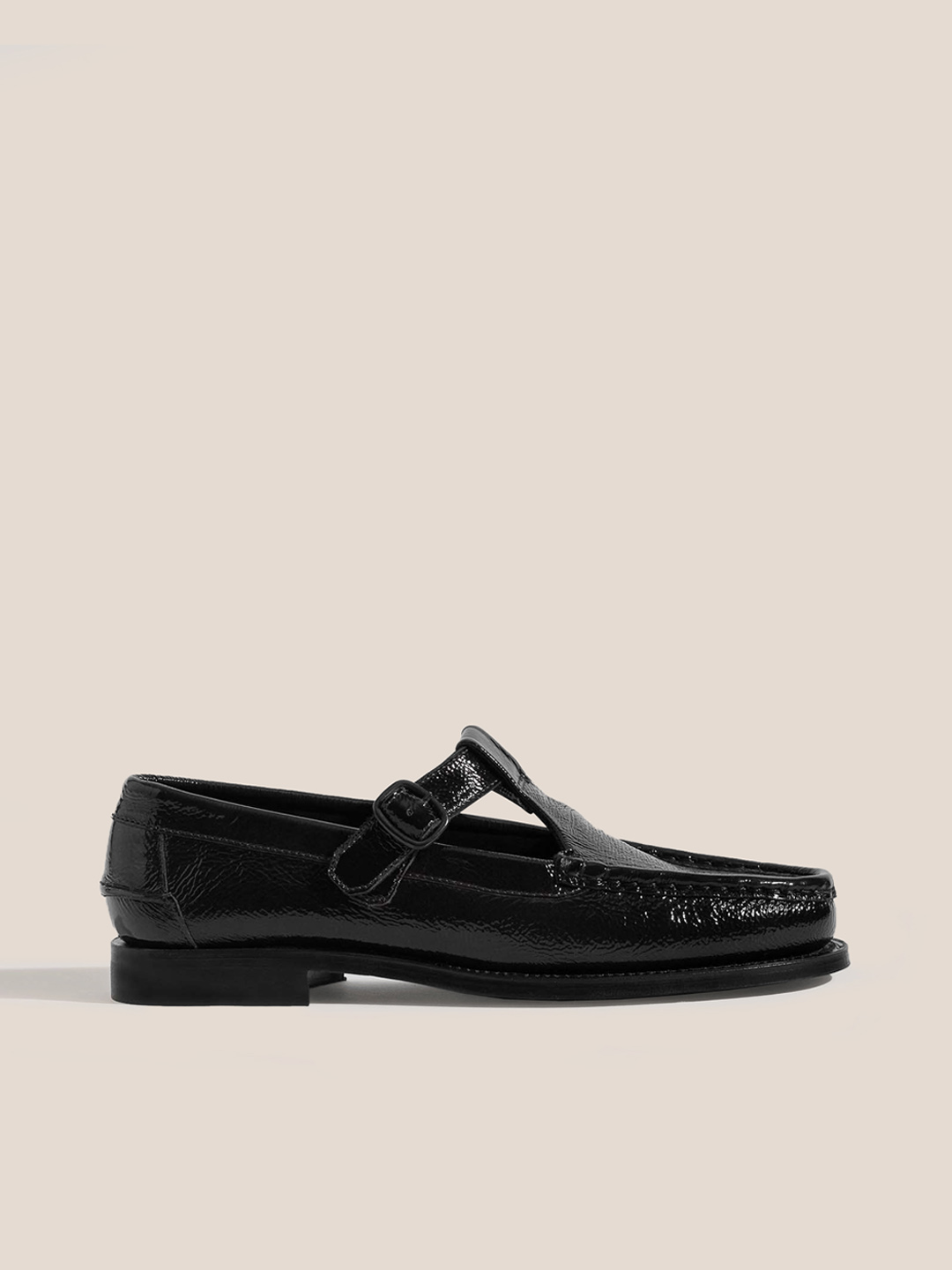 ALBER CRINKLED GLOSSY - Men's T-bar Loafer - Black