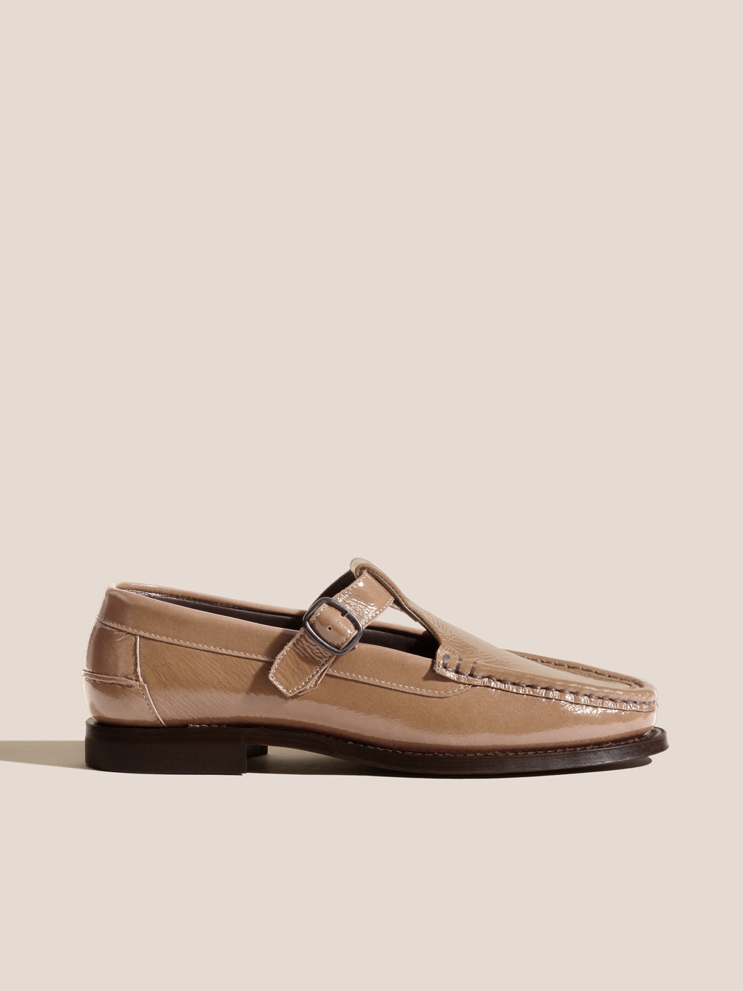 ALBER CRINKLED GLOSSY - Men's T-bar Loafer - Sand