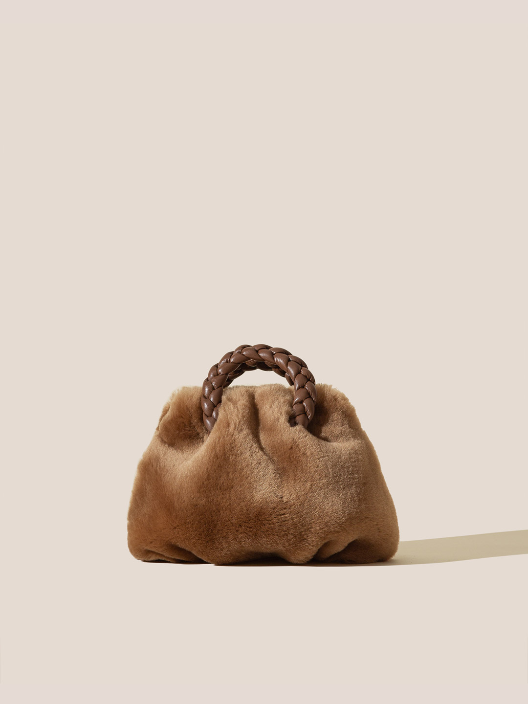 BOMBON Shearing - Small Plaited-handle Crossbody Bag - Camel