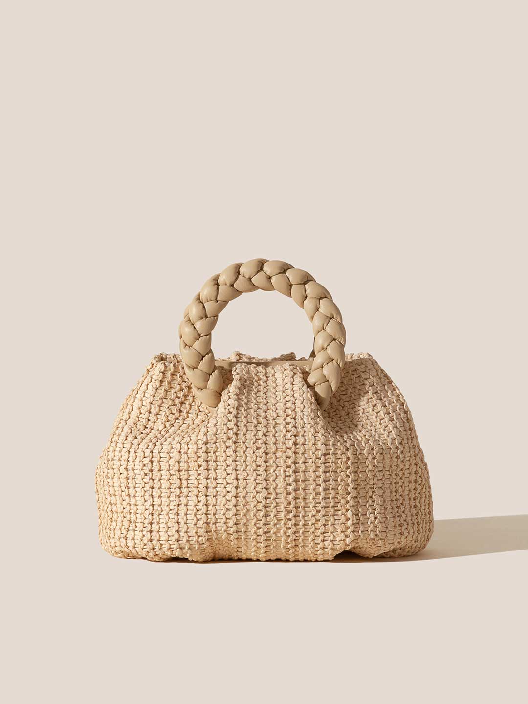 BOMBON M RAFFIA - Plaited-handle Leather Crossbody Bag - Natural