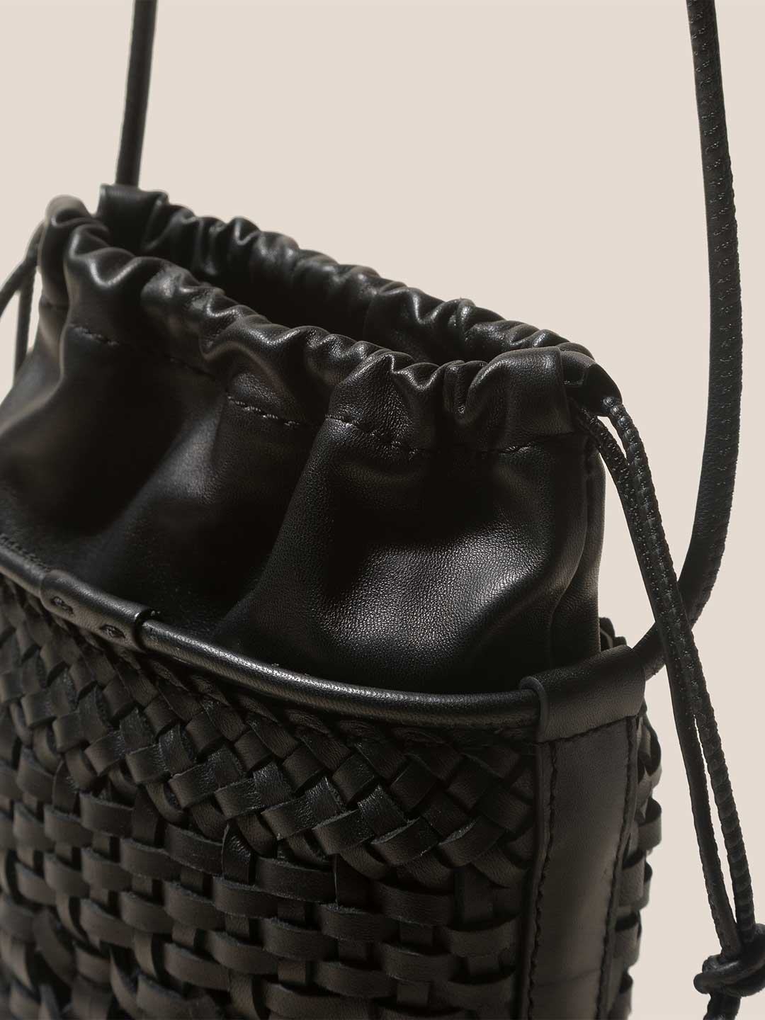 PALAU Hand Braided Mini Bucket Bag - Black