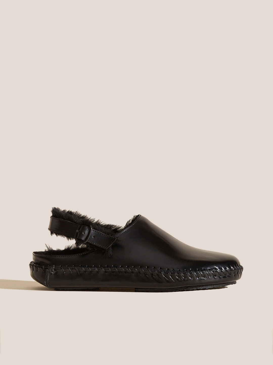 CARGOL SHEARLING - Whipstitched Slingback Clog - Black