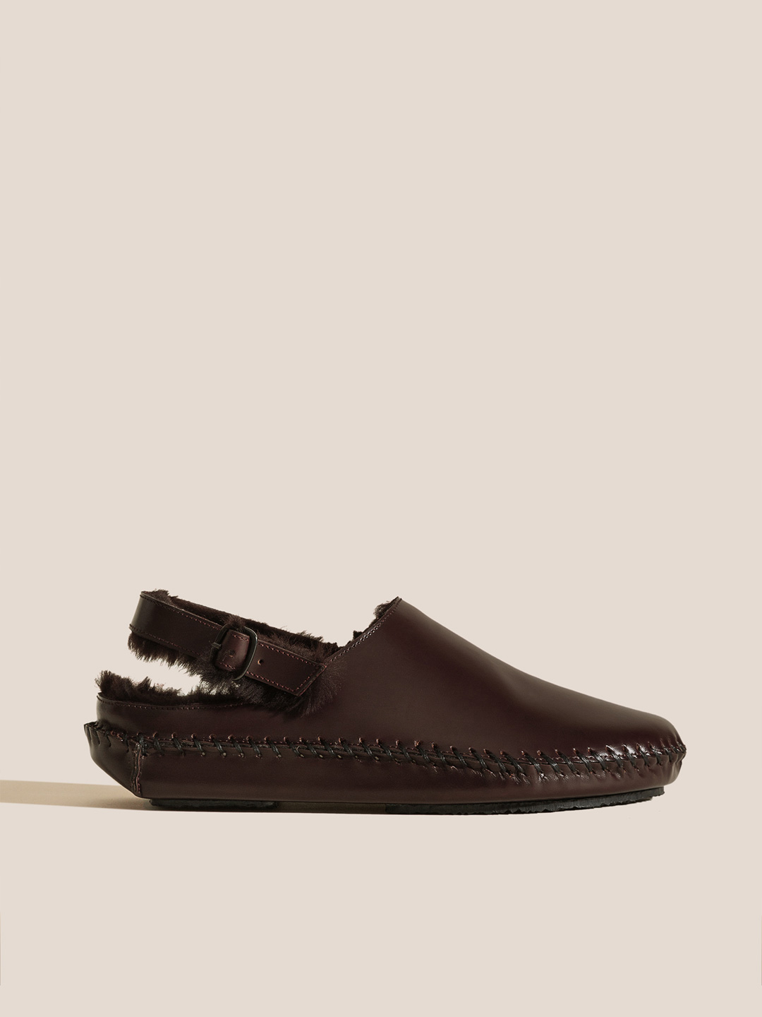 CARGOL SHEARLING - Whipstitched Slingback Clog - Dark Brown