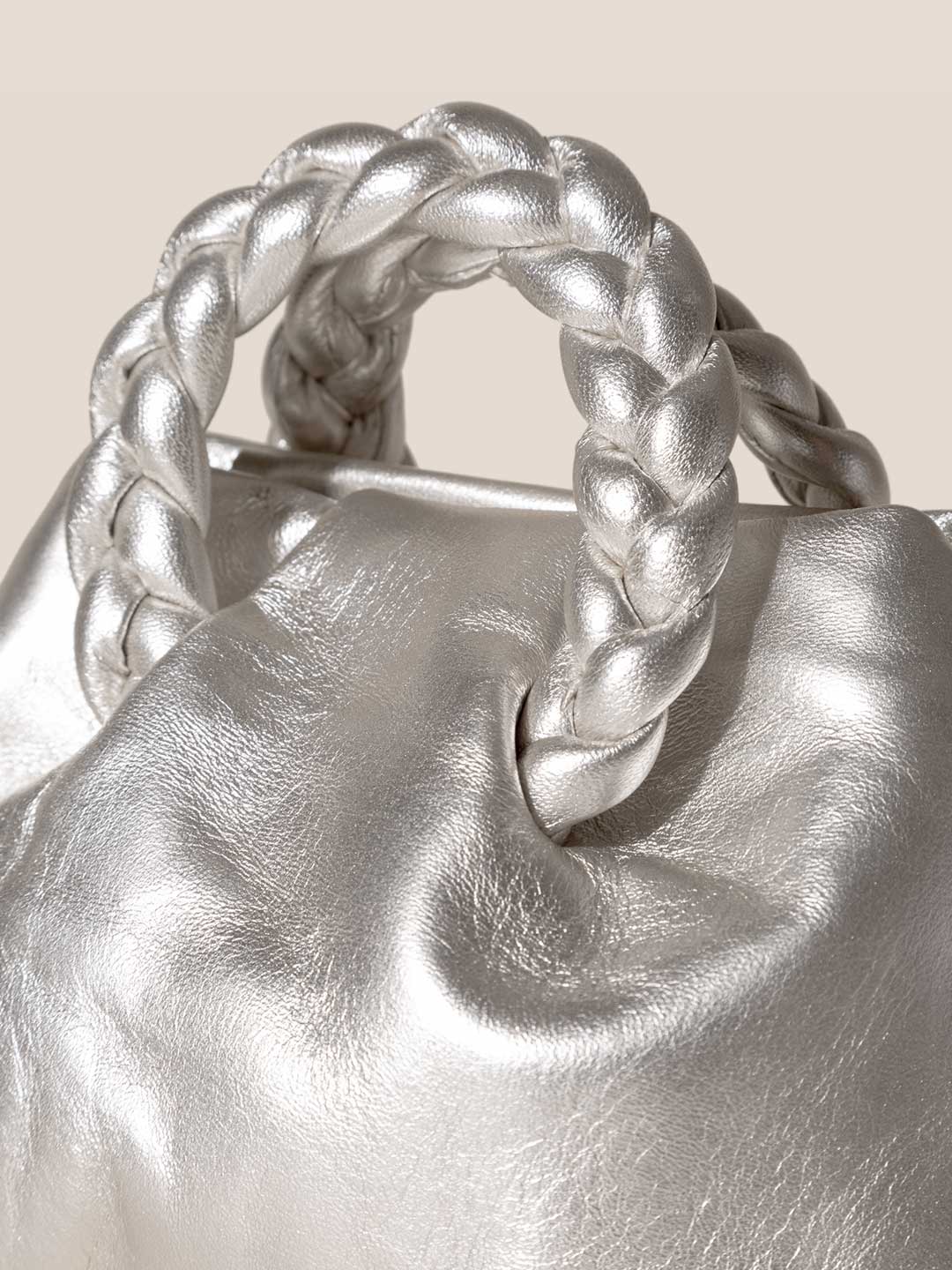 BOMBON METALLIC - Small Plaited-handle Crossbody Bag - Silver