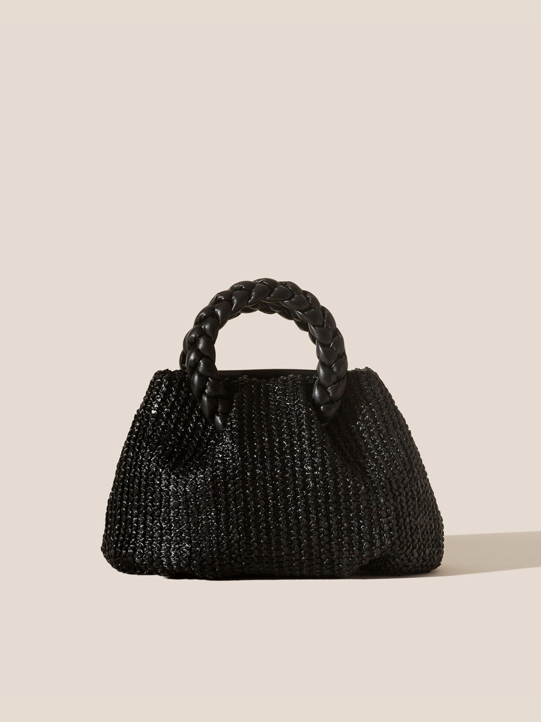 BOMBON M RAFFIA - Plaited-handle Leather Crossbody Bag - Black