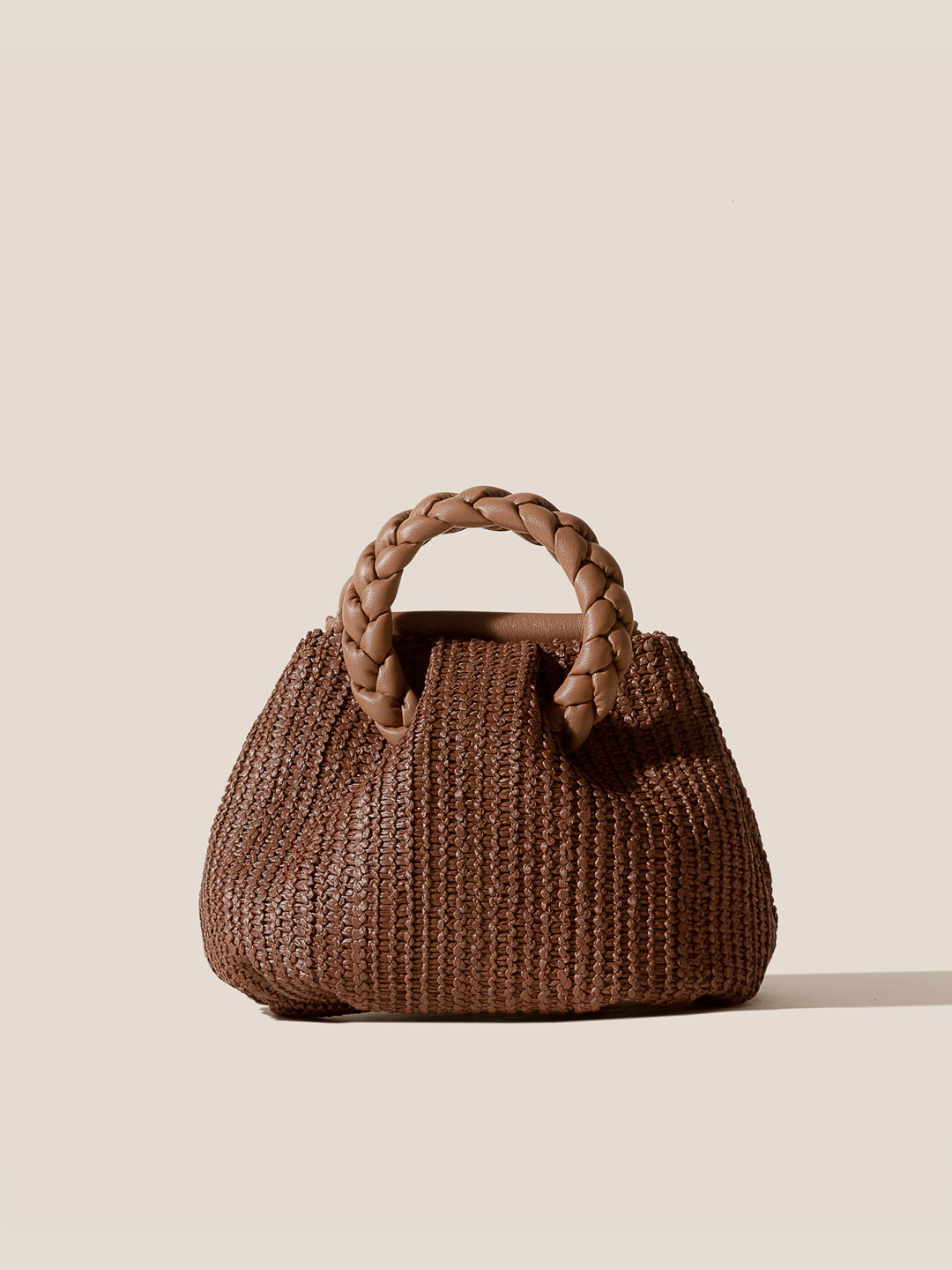 BOMBON M RAFFIA - Plaited-handle Leather Crossbody Bag - Tan