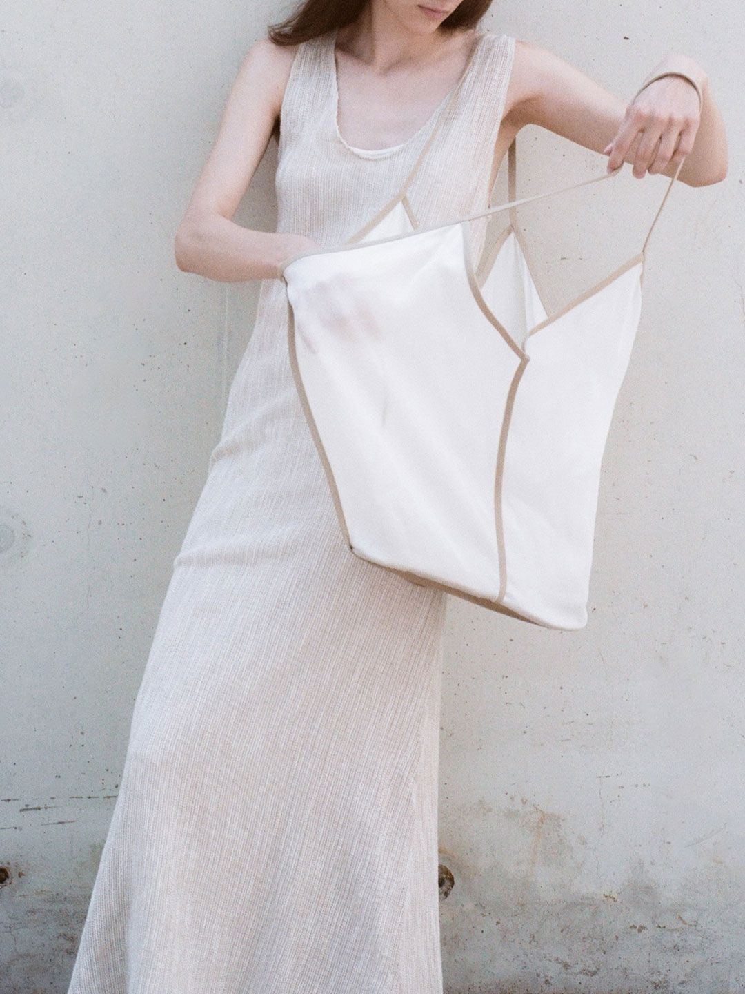 CALELLA LARGE Silk Tote Bag - Cream