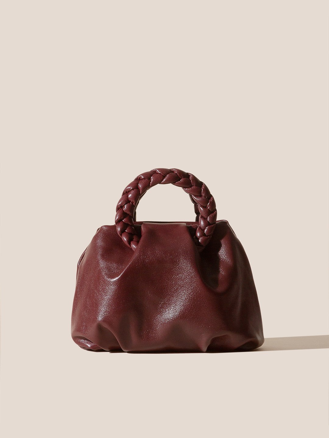 BOMBON M SUPPLE SHINY - Plaited-handle Leather Handbag - Burgundy