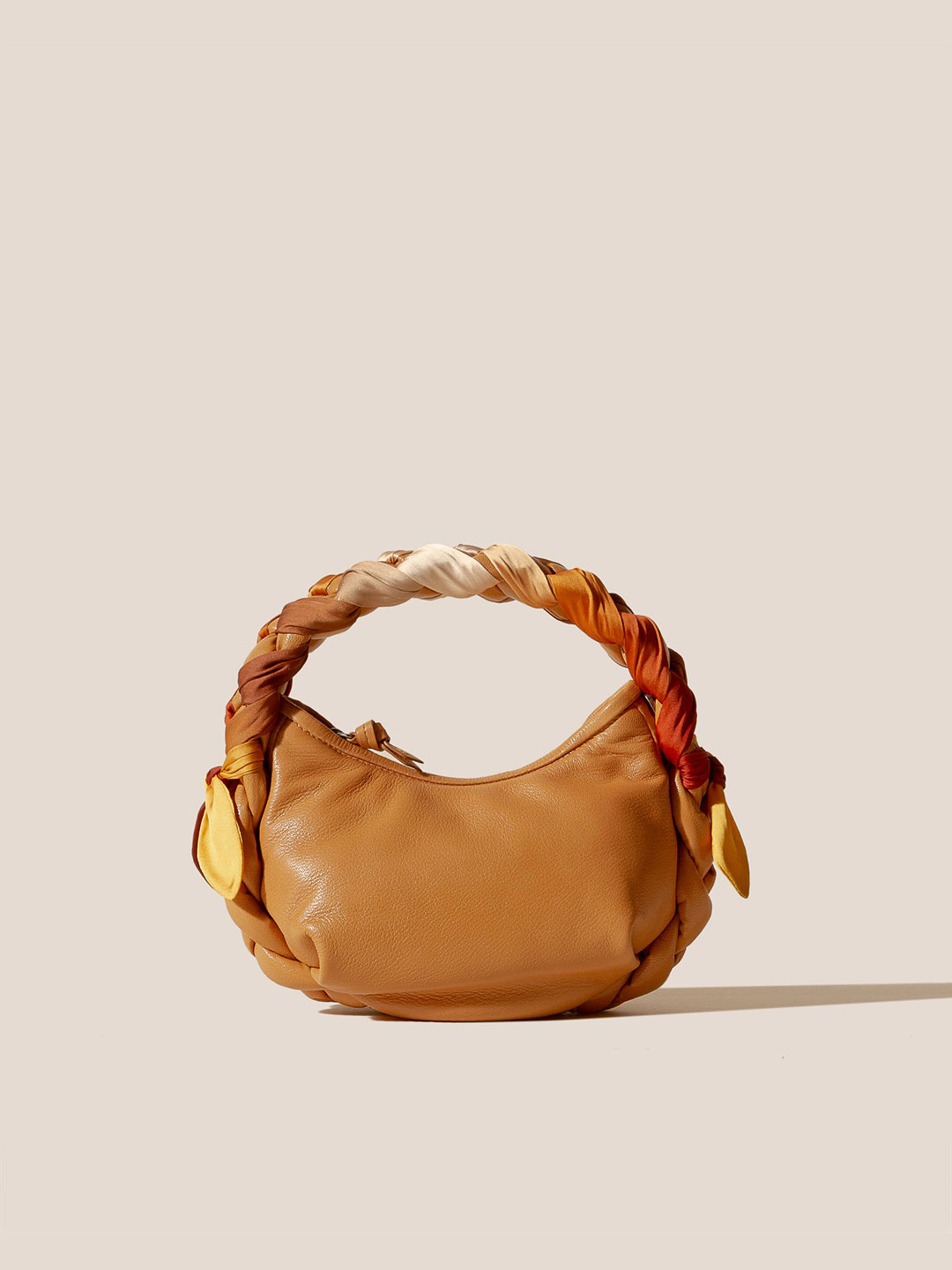 ESPIGA MINI FOULARD - Plaited Padded-detail Shoulder Bag - Camel