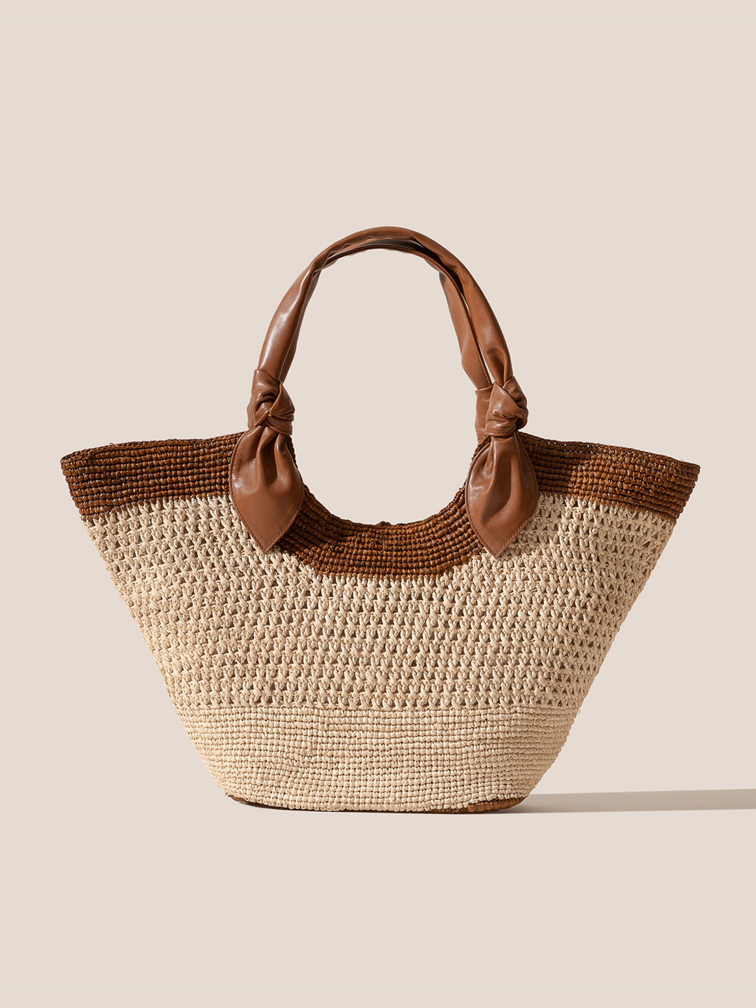 FONOL BICOLOUR- Crocheted Raffia Basket - Tan
