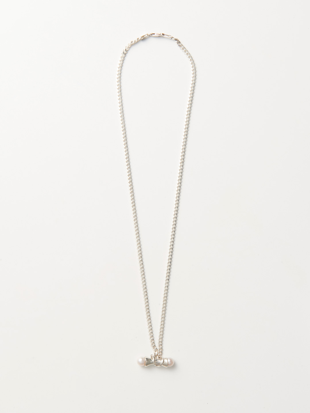 Barbell Pearl Necklace - Silver