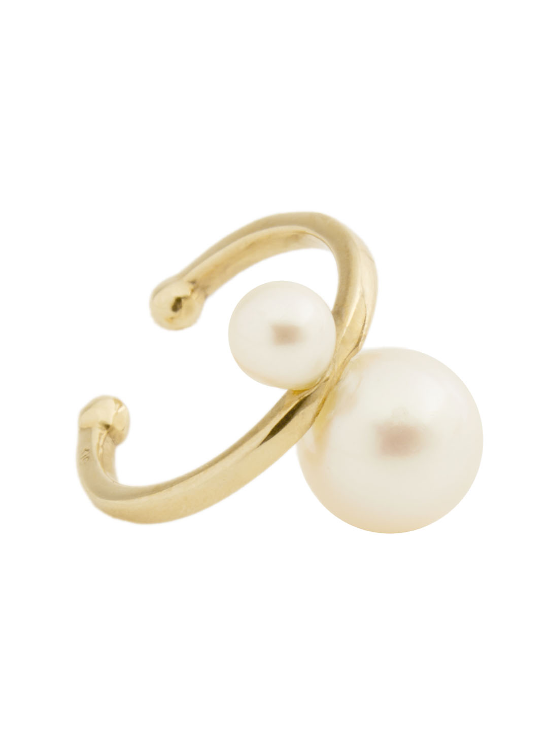 Double Pearl Ear Cuff - 10K Yellow Gold