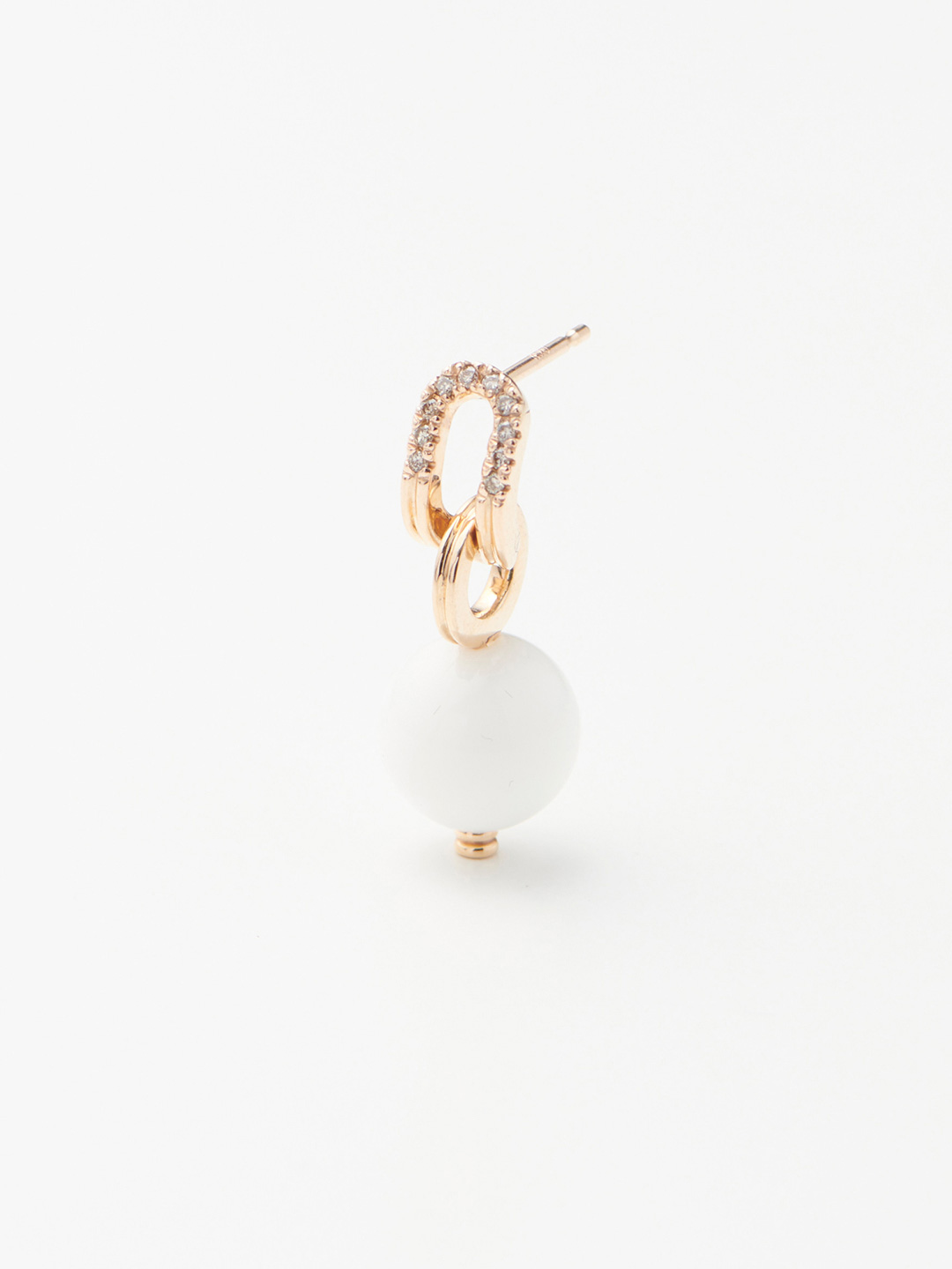 Beluga Oblong Diamond White Agate Earring - Yellow Gold