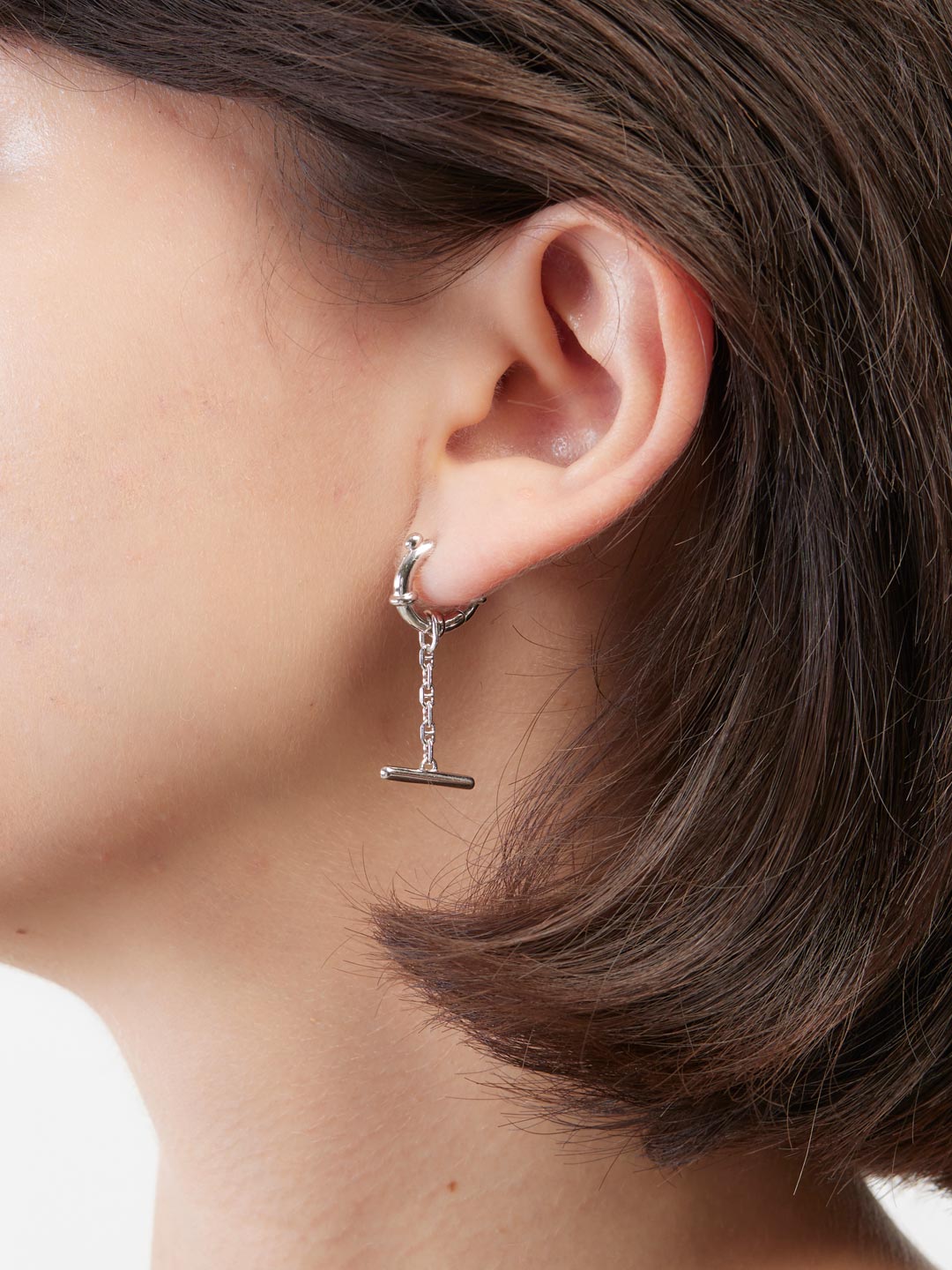 Spring Bar Huggie Pierced Earring - Silver