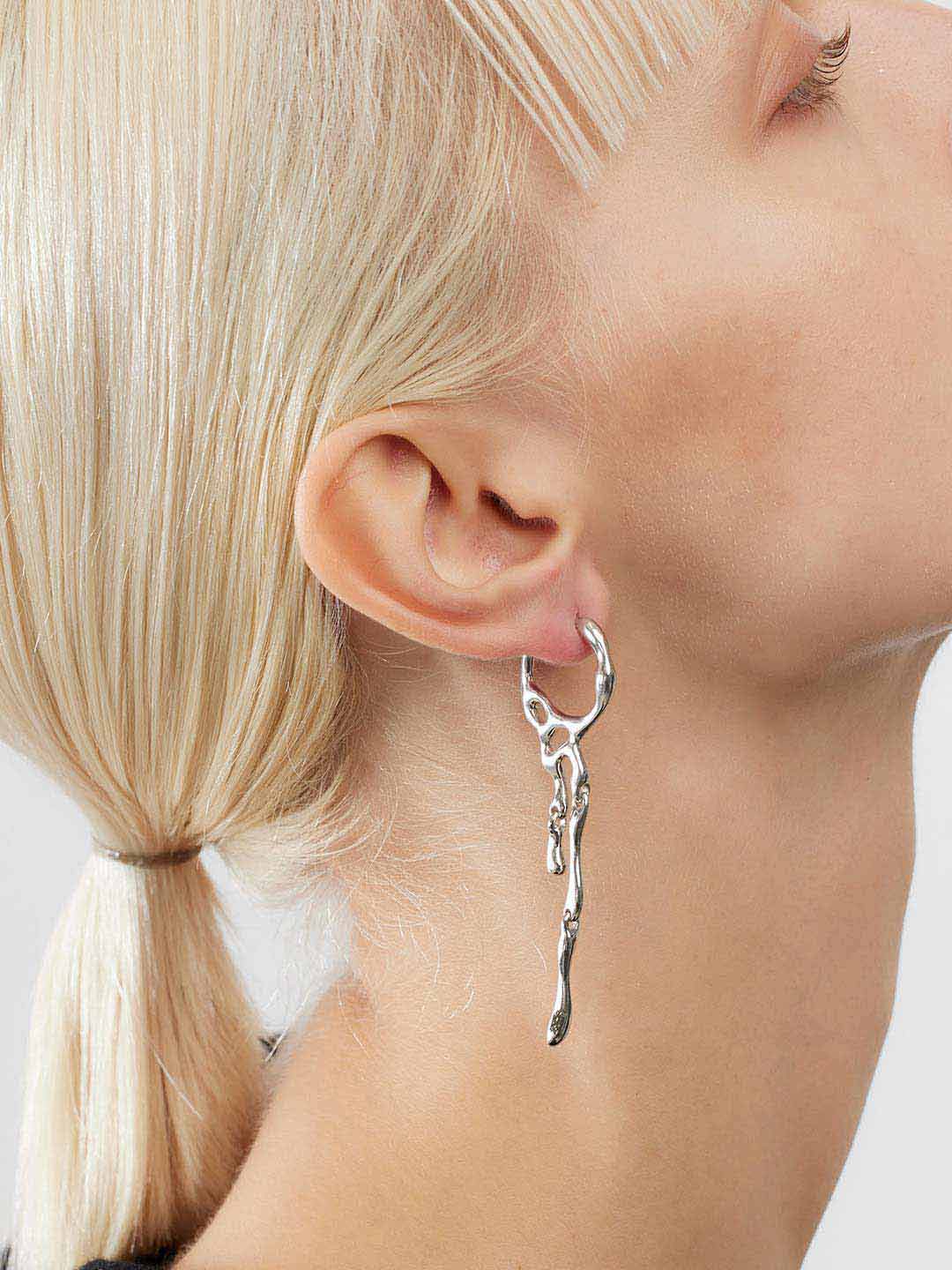 Blue Morpho Pierced Earring - Silver