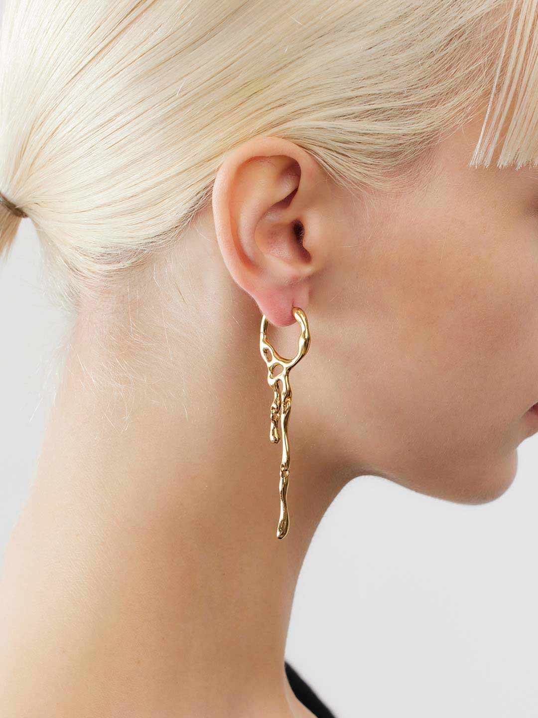 Blue Morpho Pierced Earring - Yellow Gold