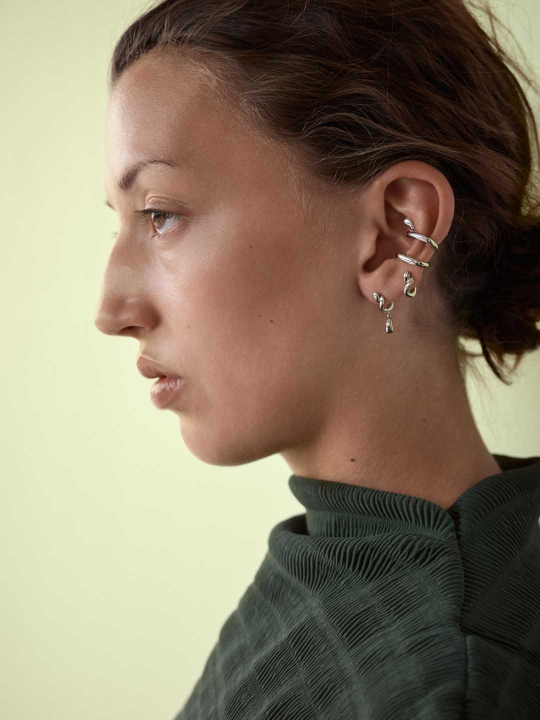 Whirl Huggie Pierced Earring - Silver