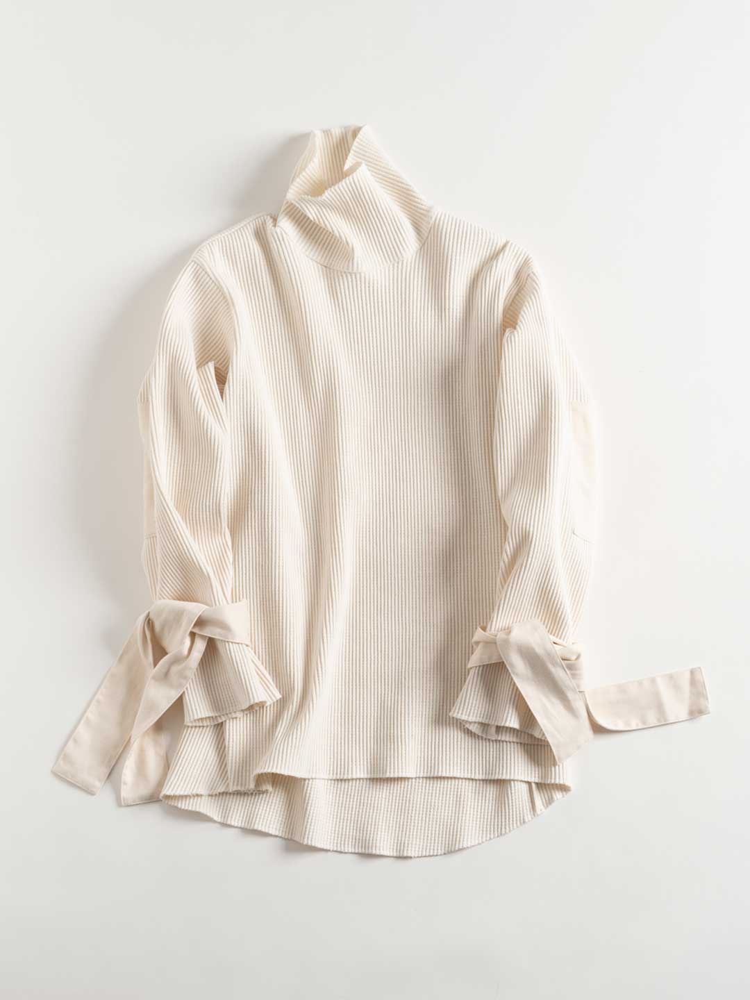 No.0011 Cotton Woven Rib High Neck Top - Off White