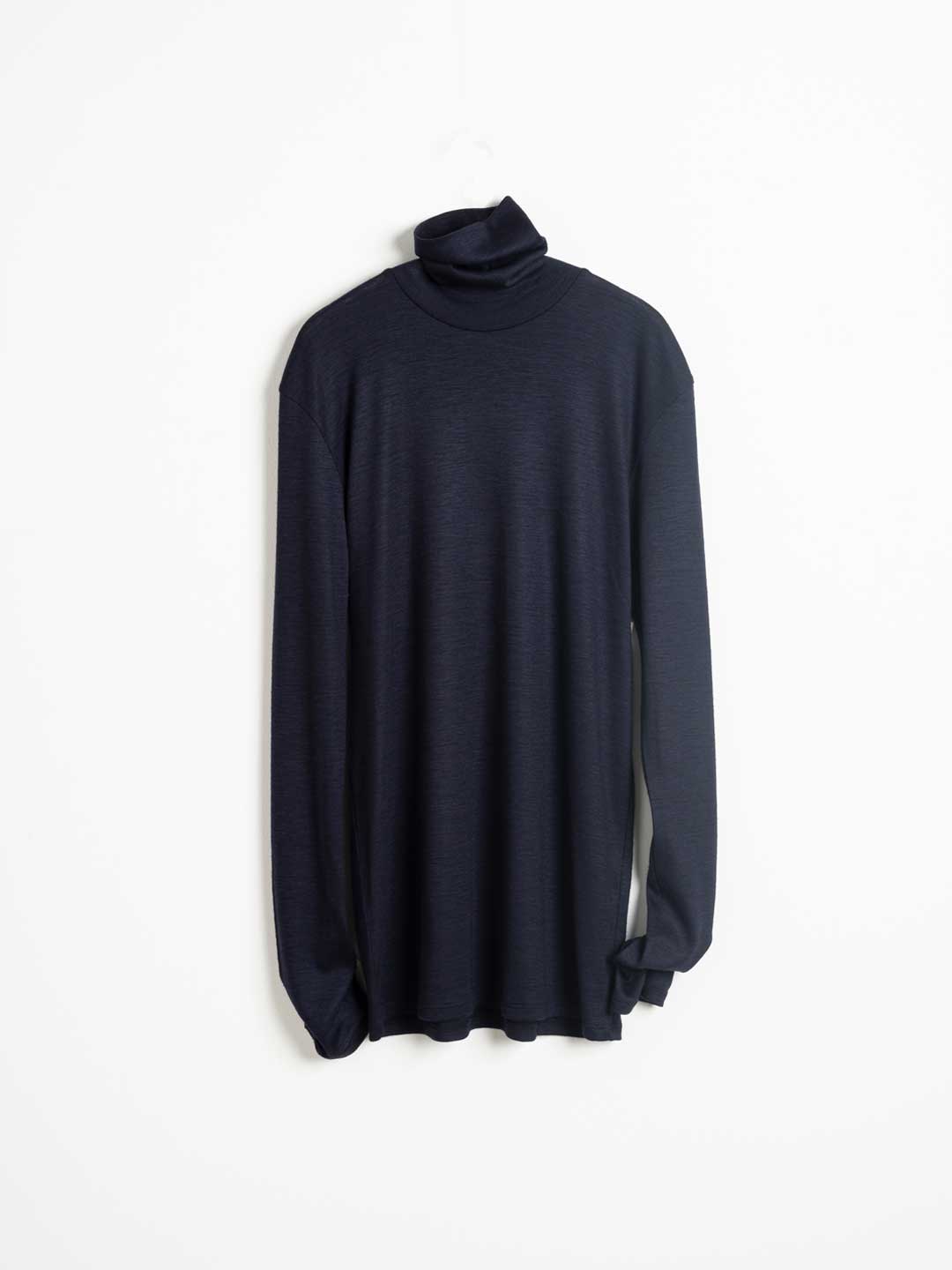 No.0064 Fine Wool Circular Rib High Neck - Navy