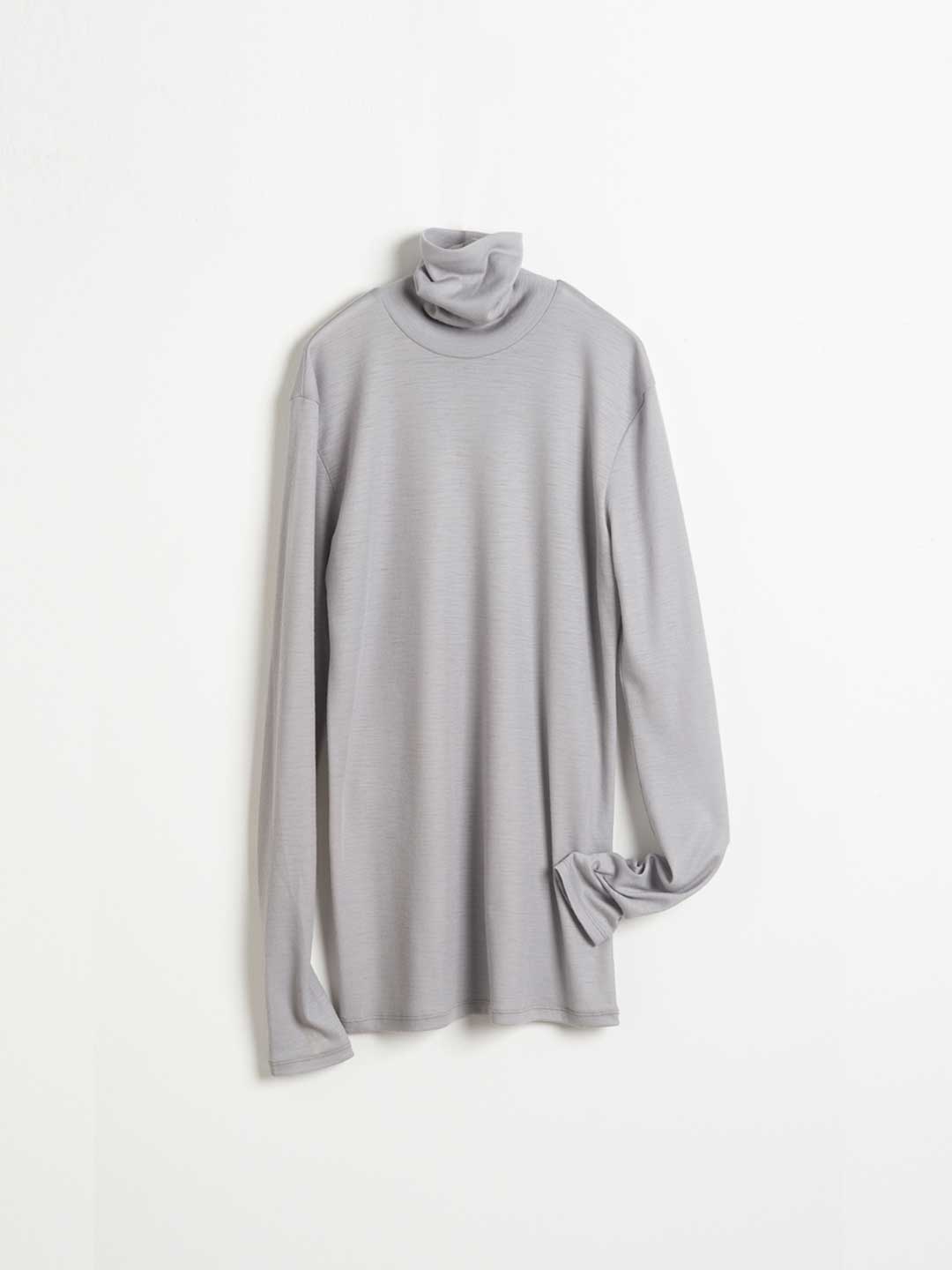 No.0064 Fine Wool Circular Rib High Neck - Light Grey