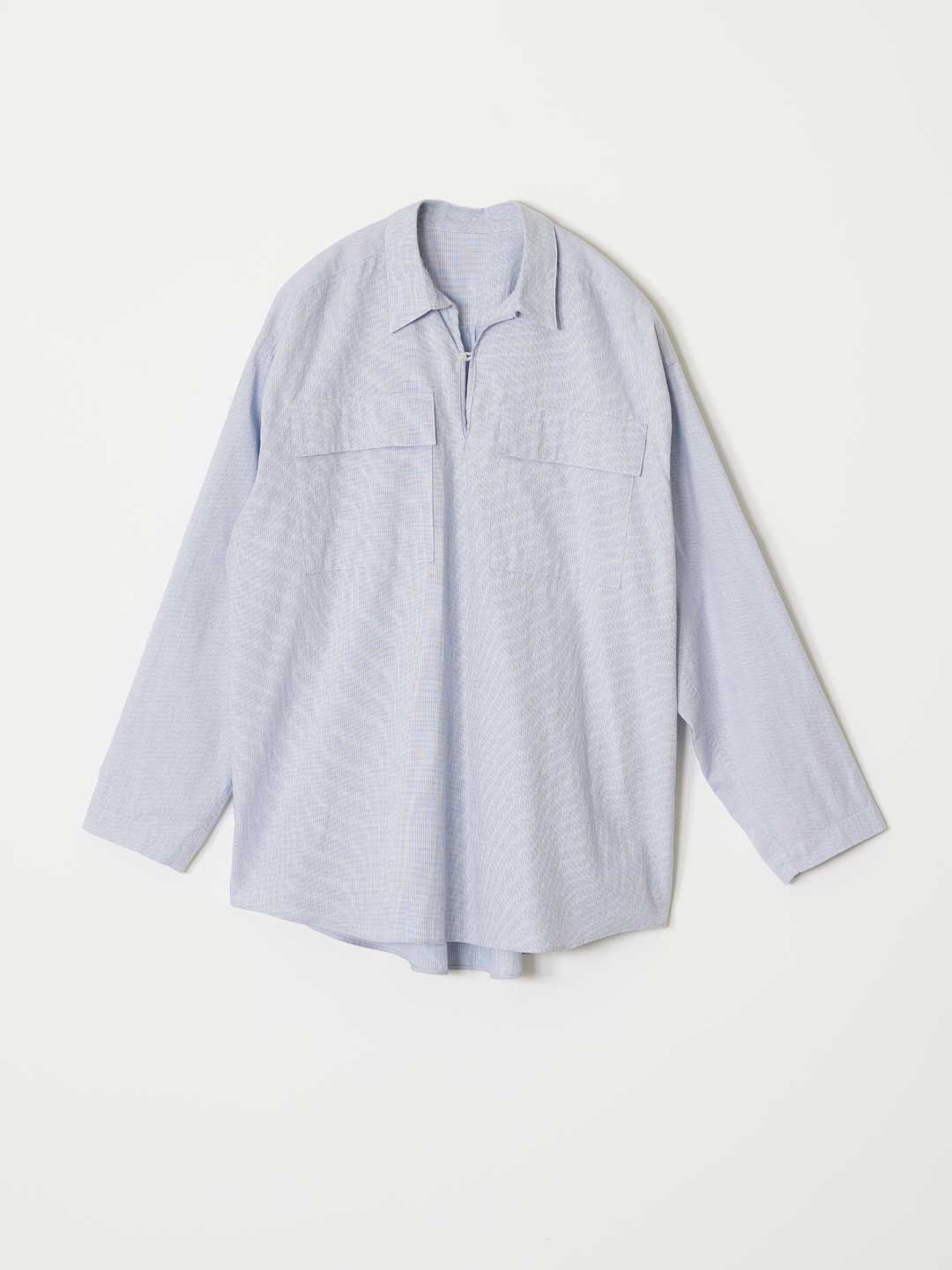 Cotton Gatherd Pull-Over Shirt - Light Blue