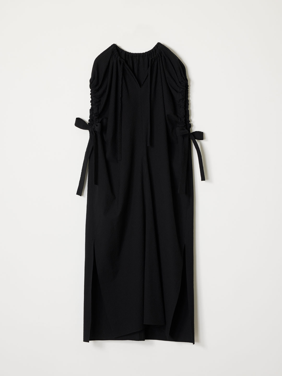 Cotton Silk Seersucker Dress - Black
