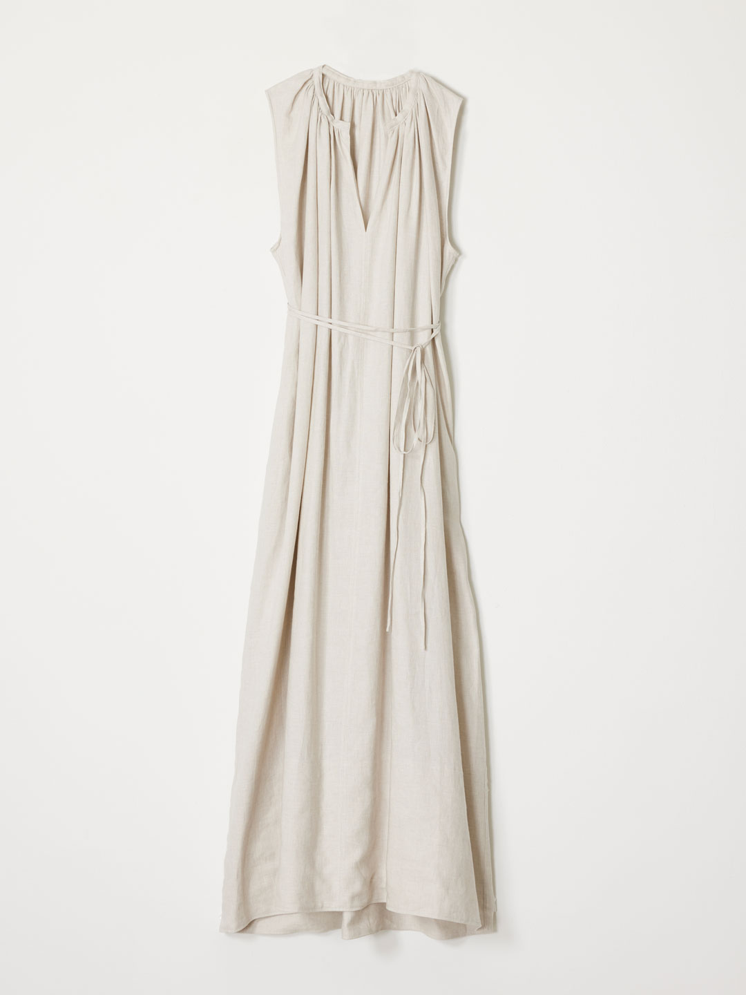 Linen Silk No-Sleeve Dress - Light Greige
